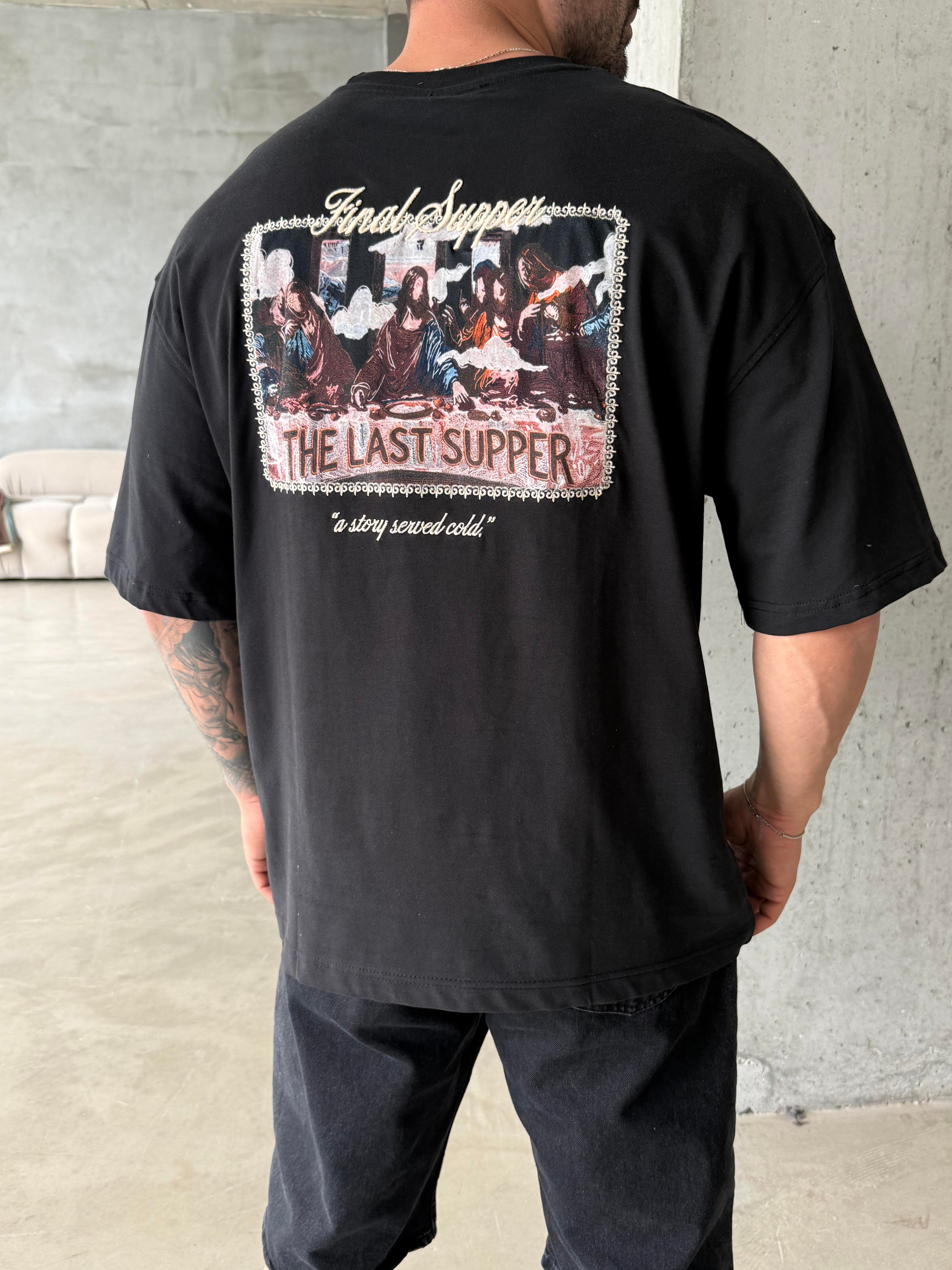 T-SHİRTSiyah Final Supper Parça İşleme Tişört RSP 1121