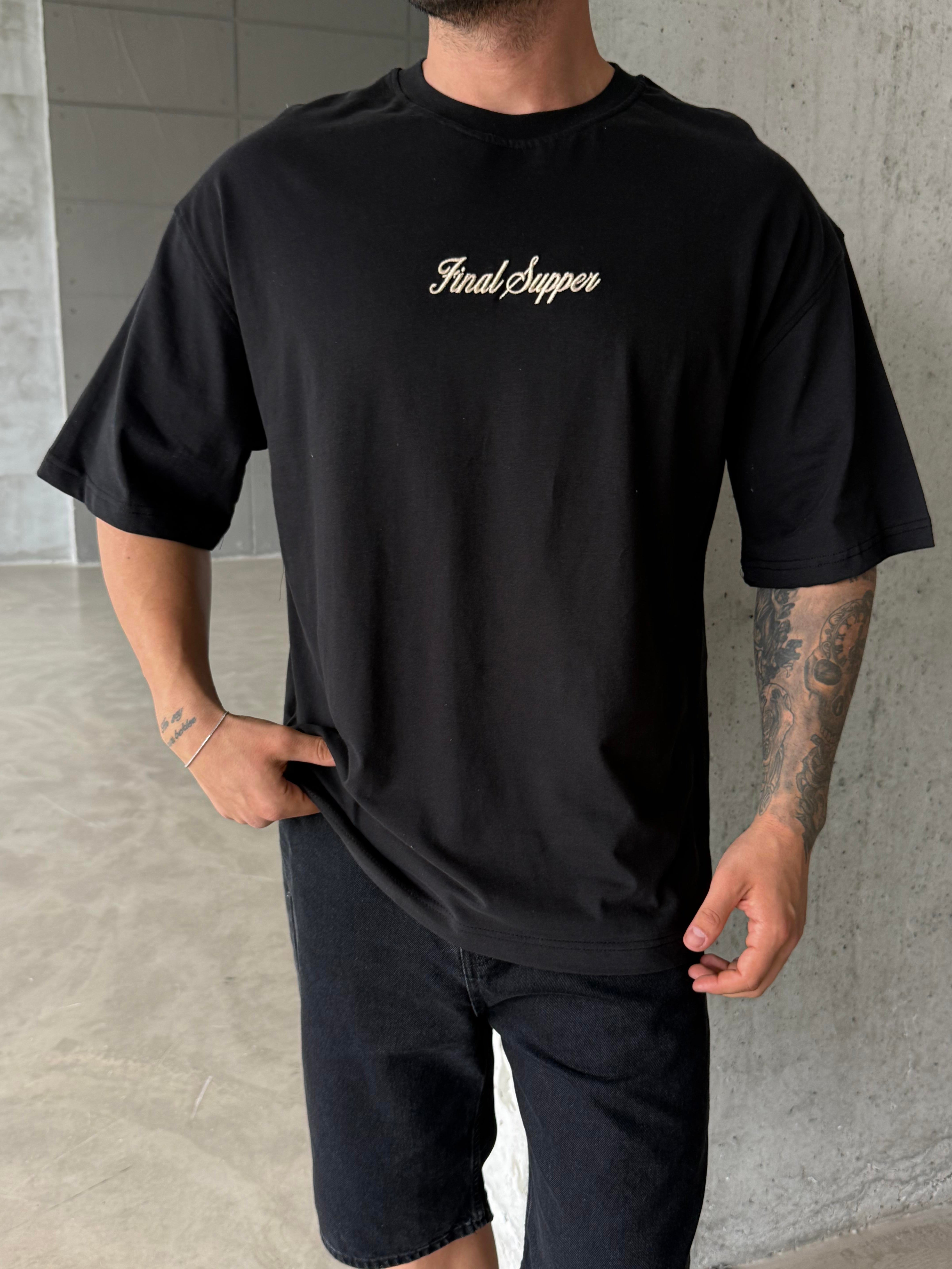 T-SHİRTSiyah Final Supper Parça İşleme Tişört RSP 1121