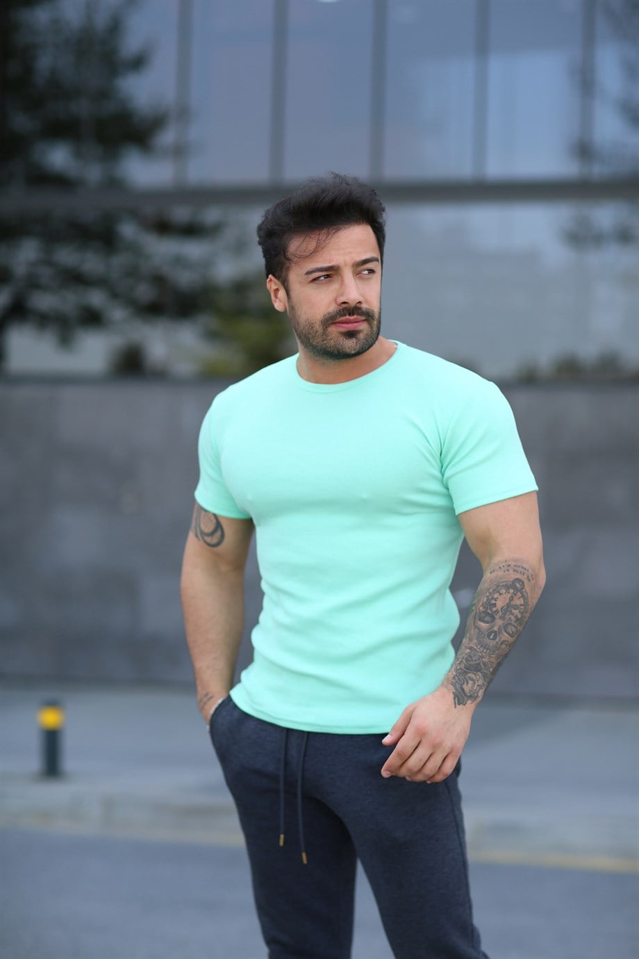 T-SHİRTSu Yeşili İthal Kumaş Basic T-SHİRT