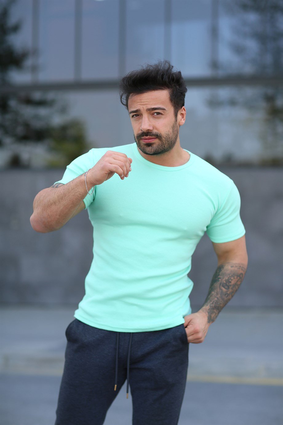 T-SHİRTSu Yeşili İthal Kumaş Basic T-SHİRT