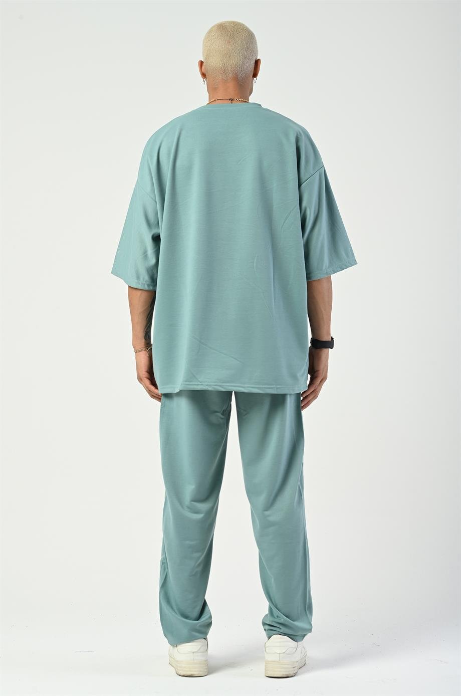 T-SHİRTSuyeşili 2 İplik Double Kalıp Oversize T-SHIRT GRK
