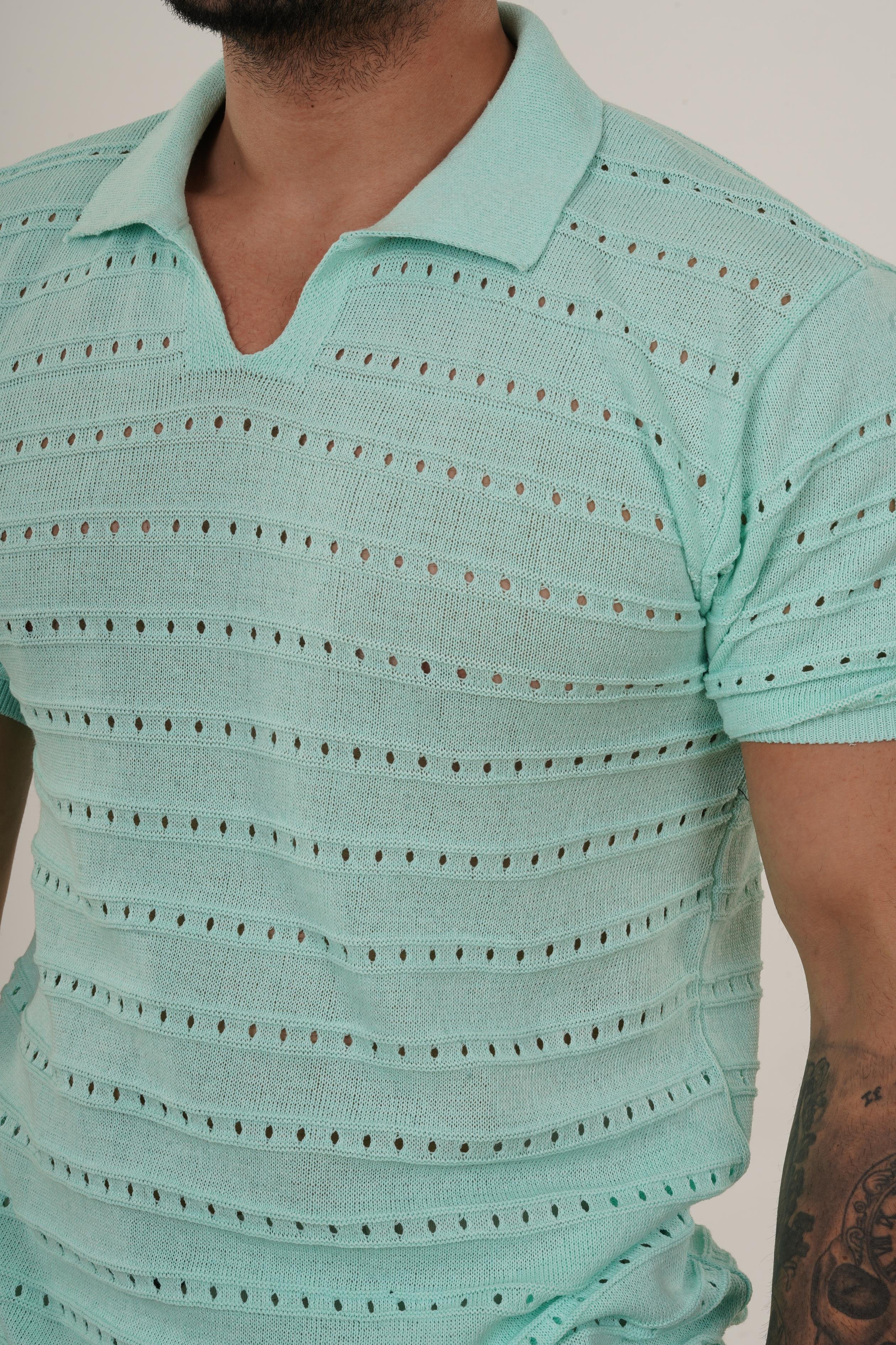 T-SHİRTSuyeşili delikli Polo Yaka Triko TK 1023