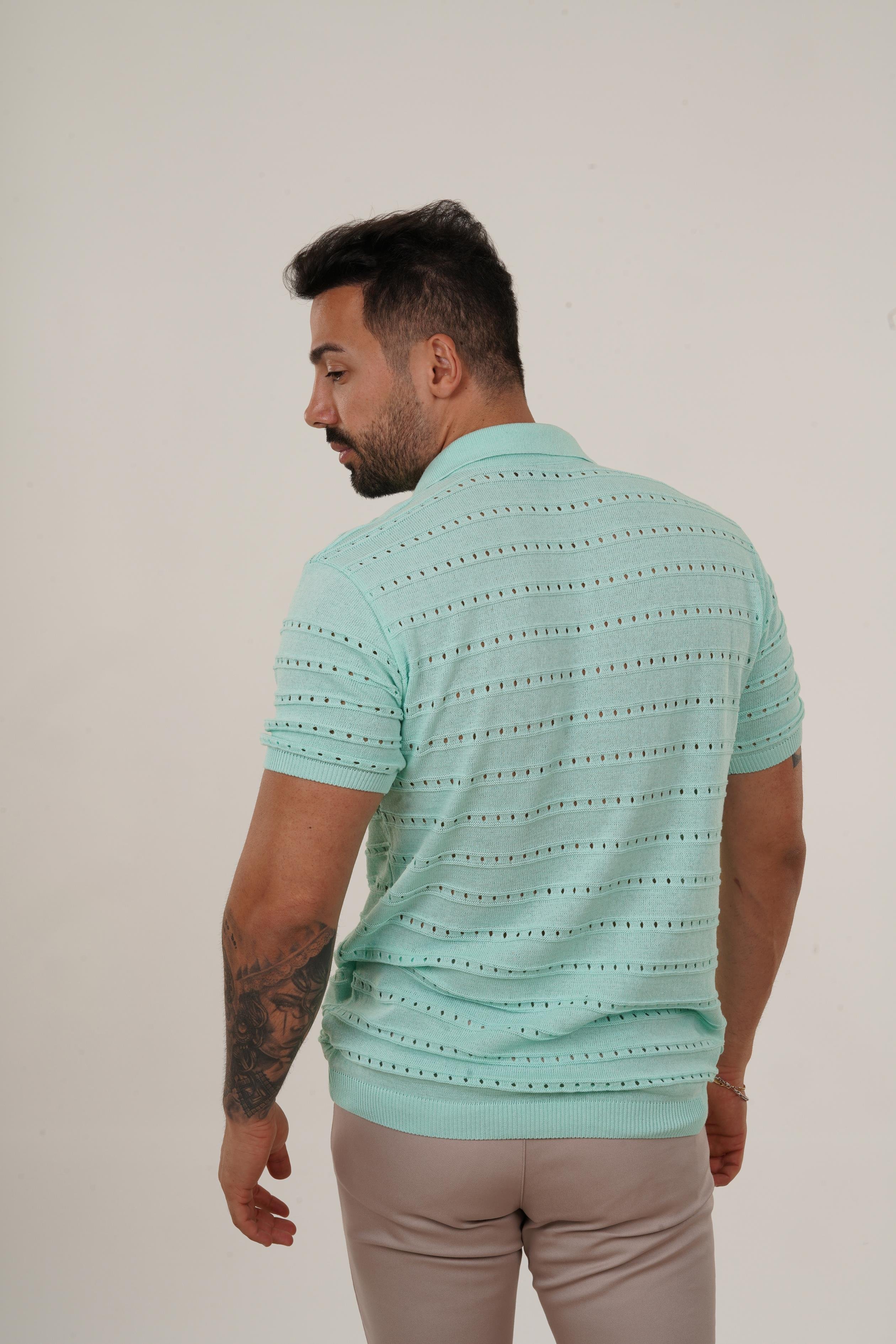 T-SHİRTSuyeşili delikli Polo Yaka Triko TK 1023