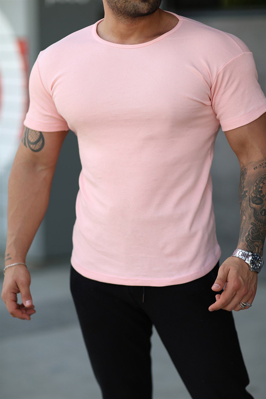 T-SHİRTToz Pembe İthal Kumaş Basic T-SHİRT