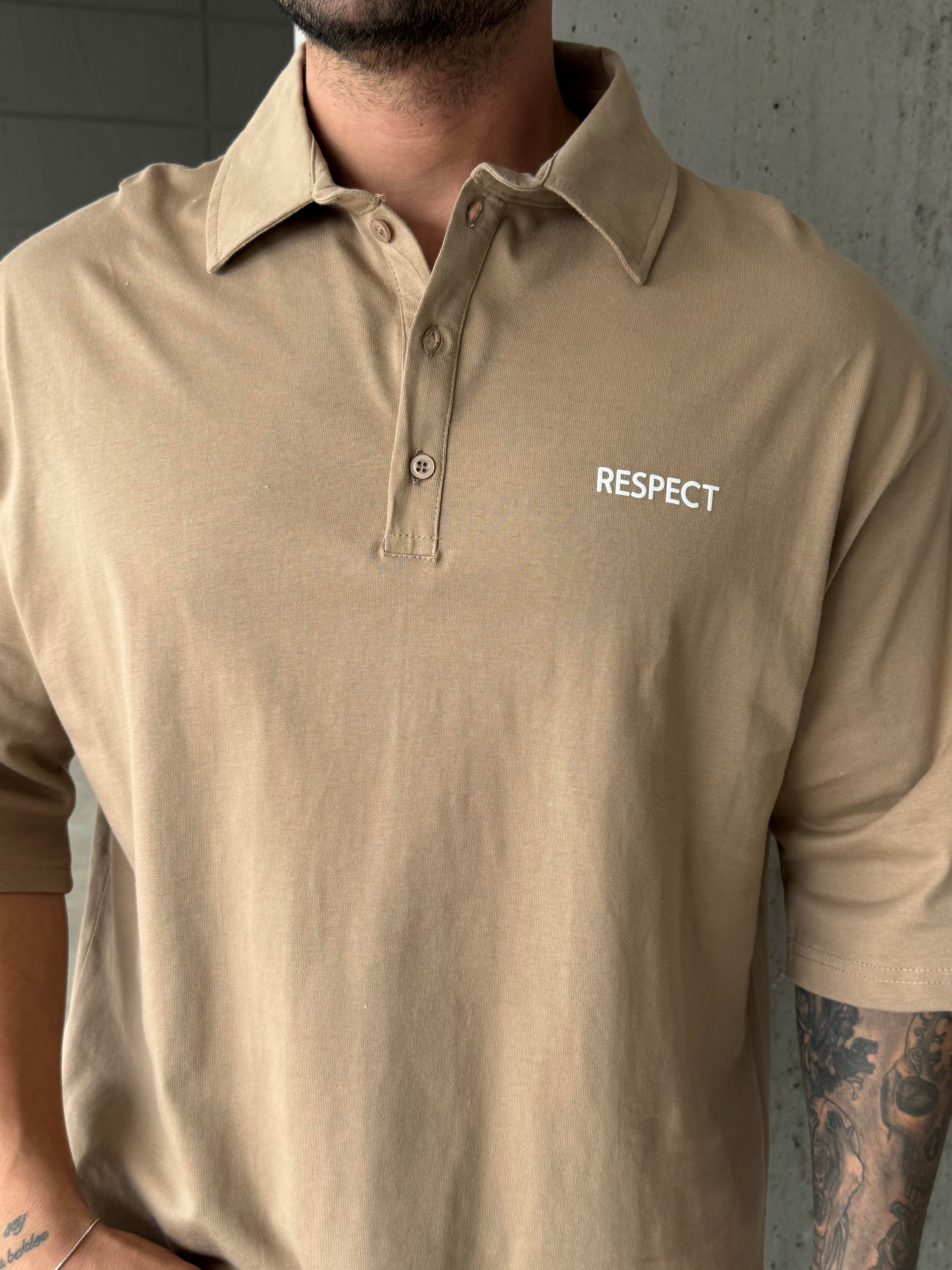 T-SHİRTVizon Respect Baskı Yakalı Bol Pamuk Tişört RP