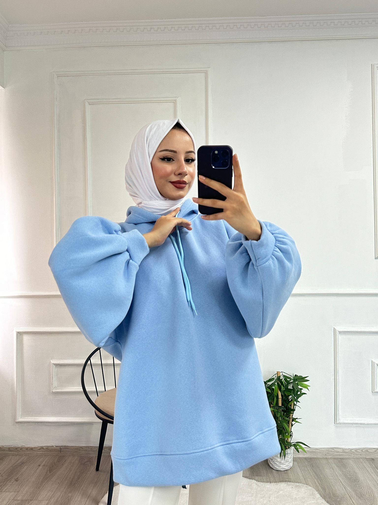 3 İplik Sweatshit Kapşonlu Bebe Mavisi