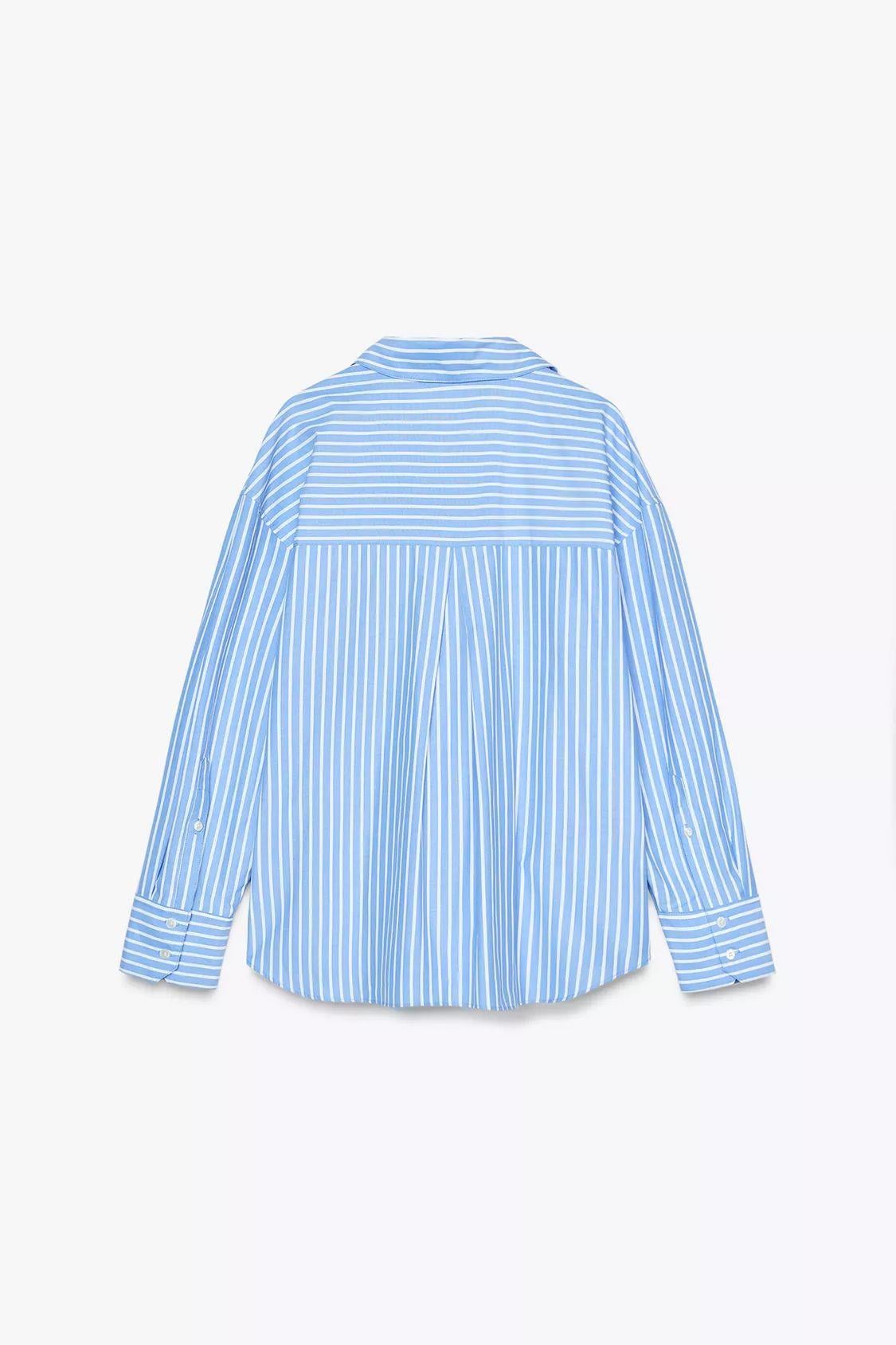 Basic Poplin Çizgili Mavi Gömlek