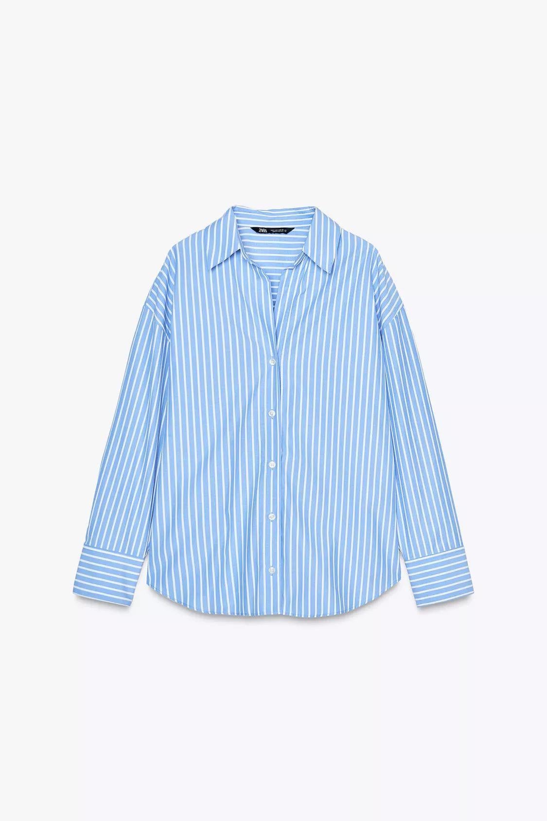 Basic Poplin Çizgili Mavi Gömlek