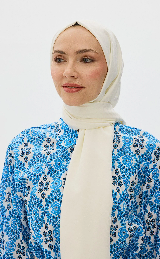 Bloom Desen Jakar Şal Ekru