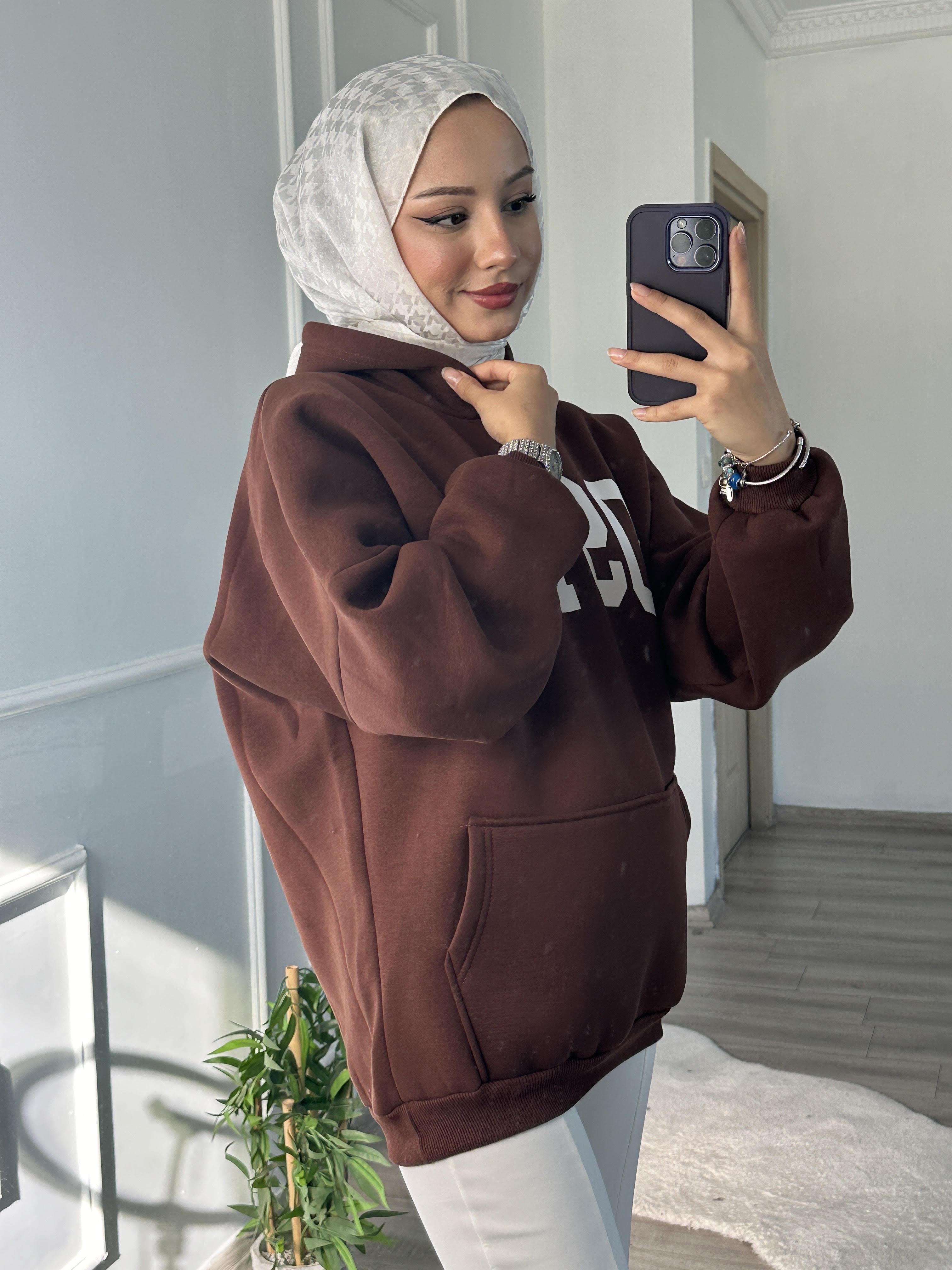 BOSTON Sweatshirt Kapşonlu ACI KAHVE