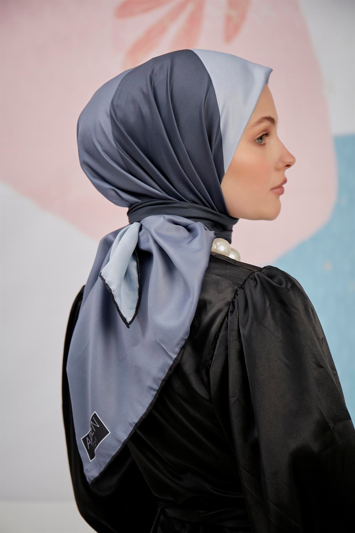 Dijital Baskılı Twill Eşarp Füme