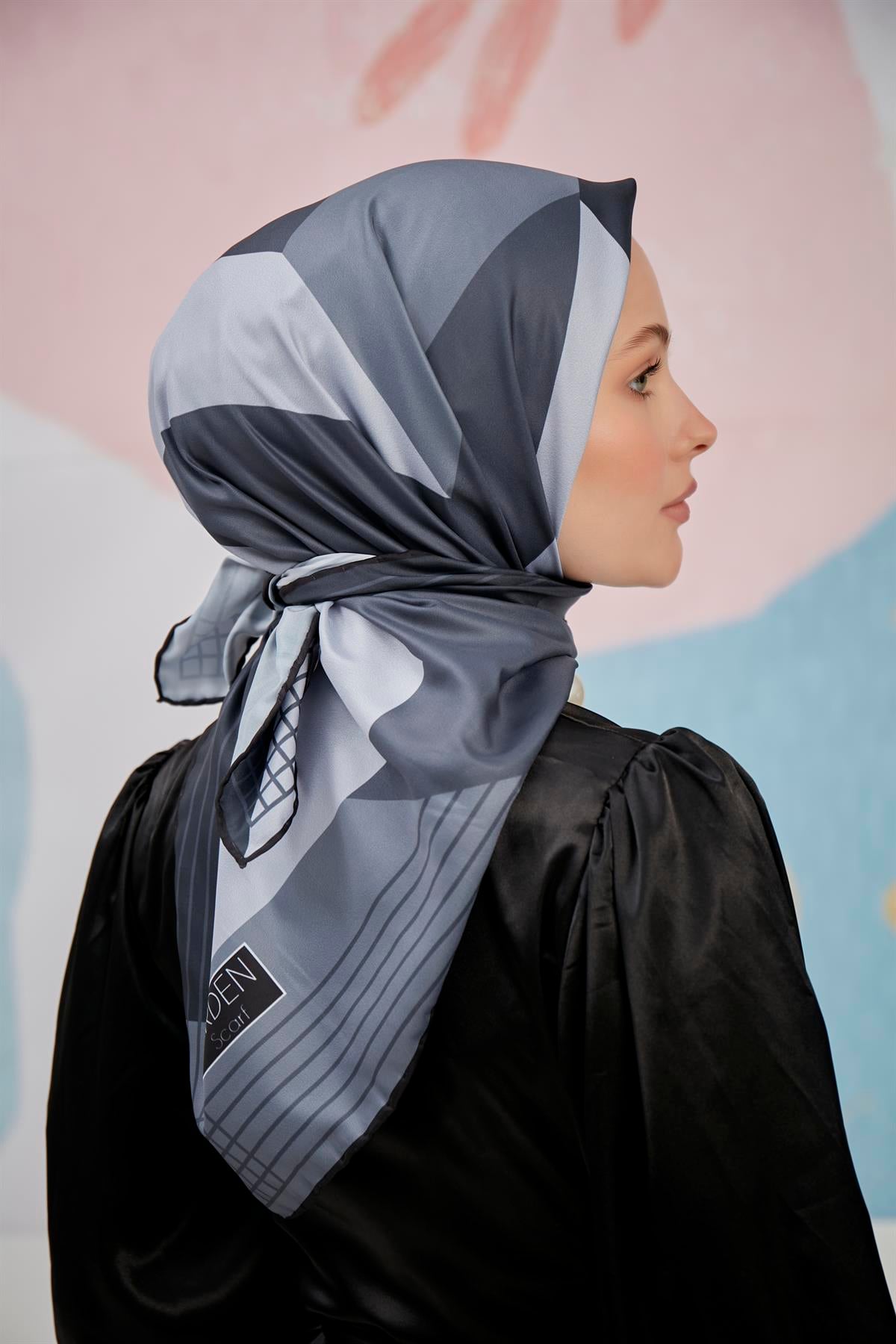 Dijital Baskılı Twill Eşarp Füme