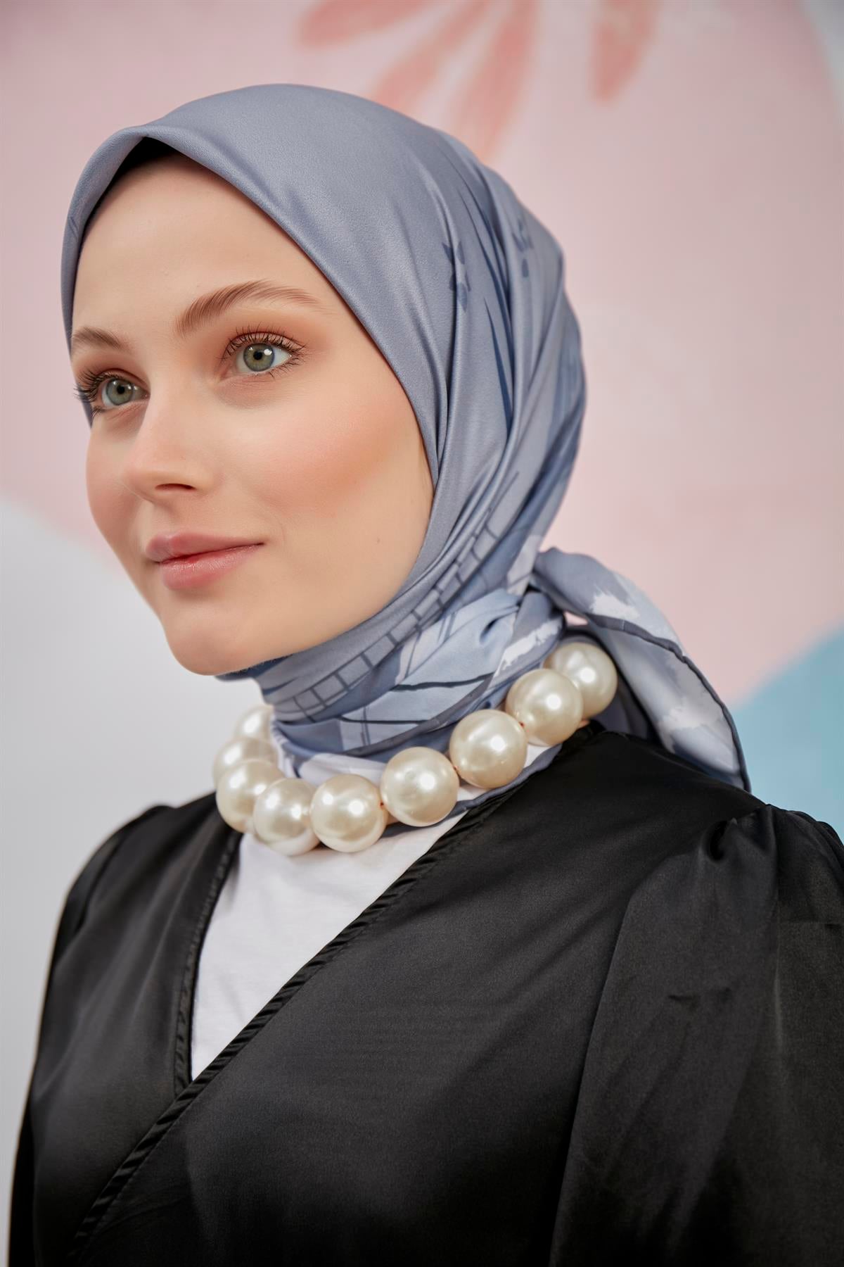 Dijital Baskılı Twill Eşarp Gri