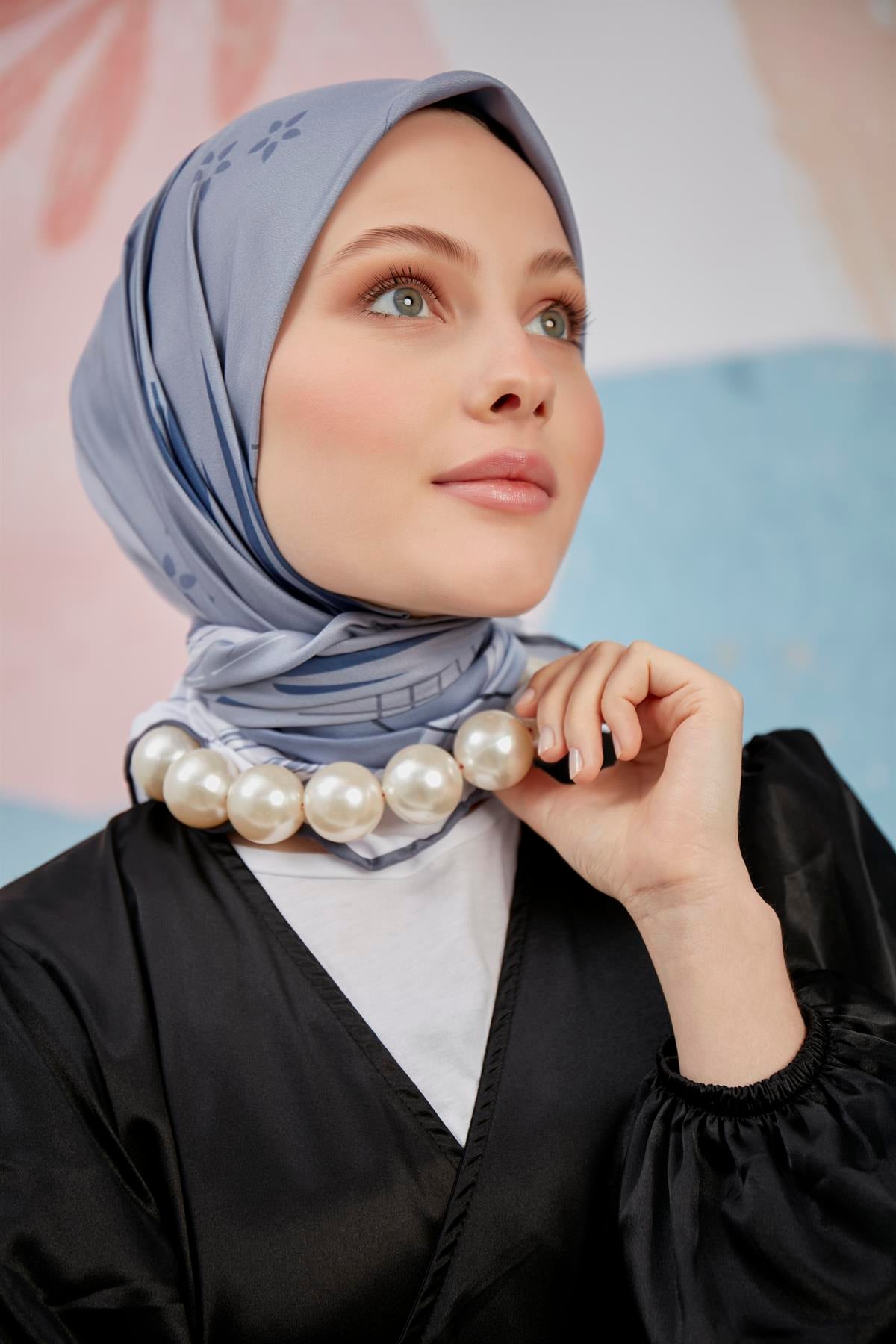 Dijital Baskılı Twill Eşarp Gri