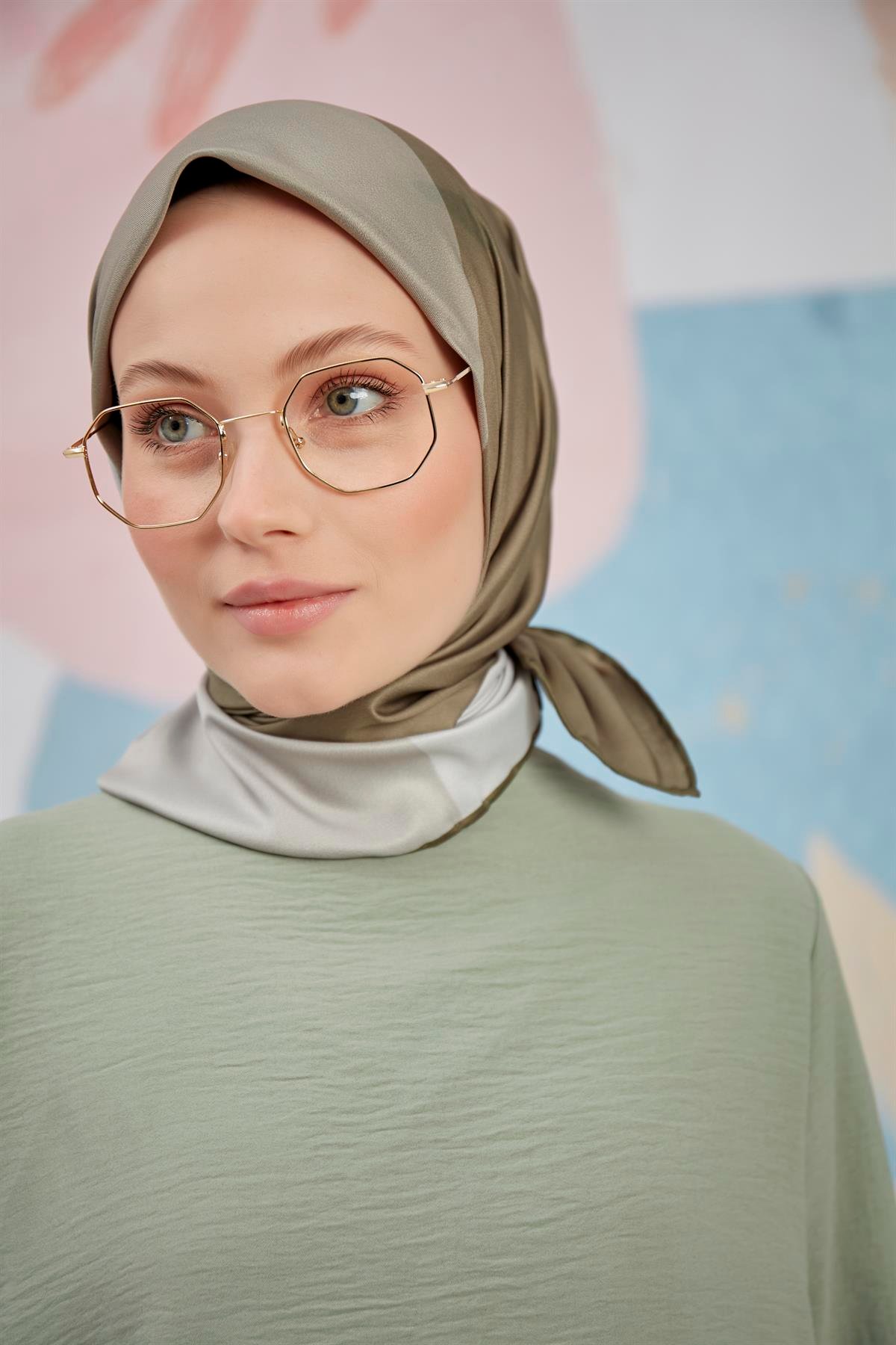 Dijital Baskılı Twill Eşarp Haki