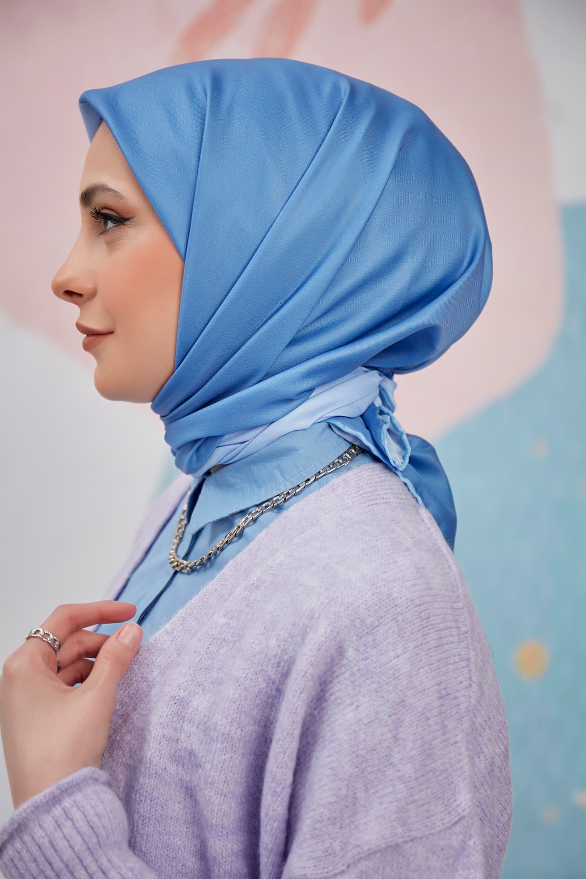 Dijital Baskılı Twill Eşarp İndigo-Bebe Mavisi