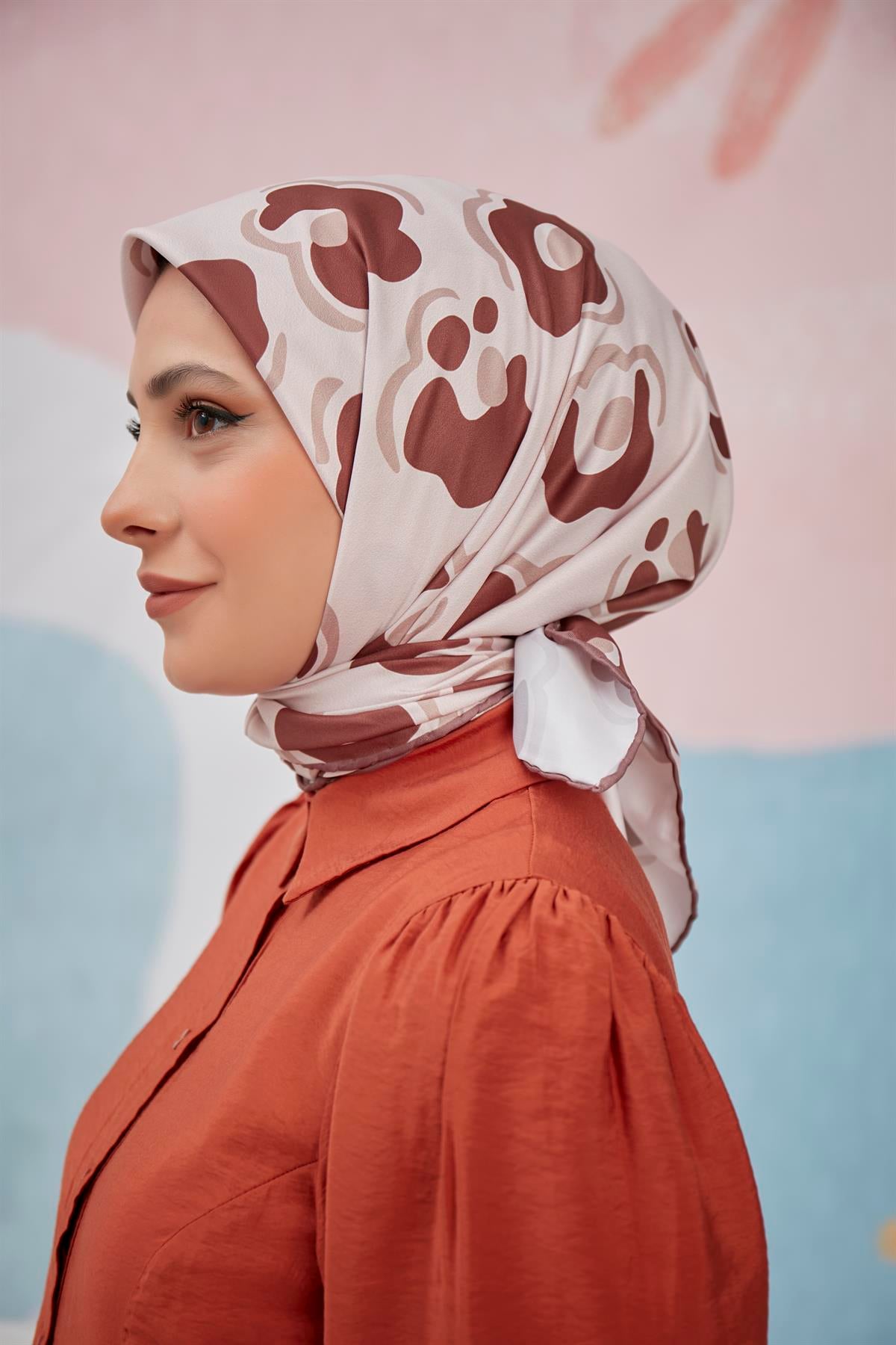 Dijital Baskılı Twill Eşarp Kahve