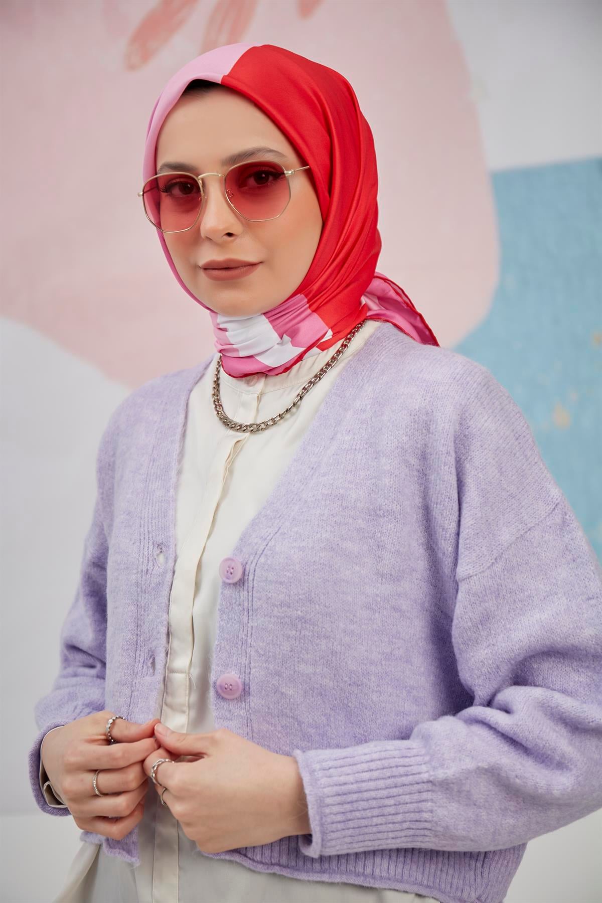 Dijital Baskılı Twill Eşarp Kırmızı