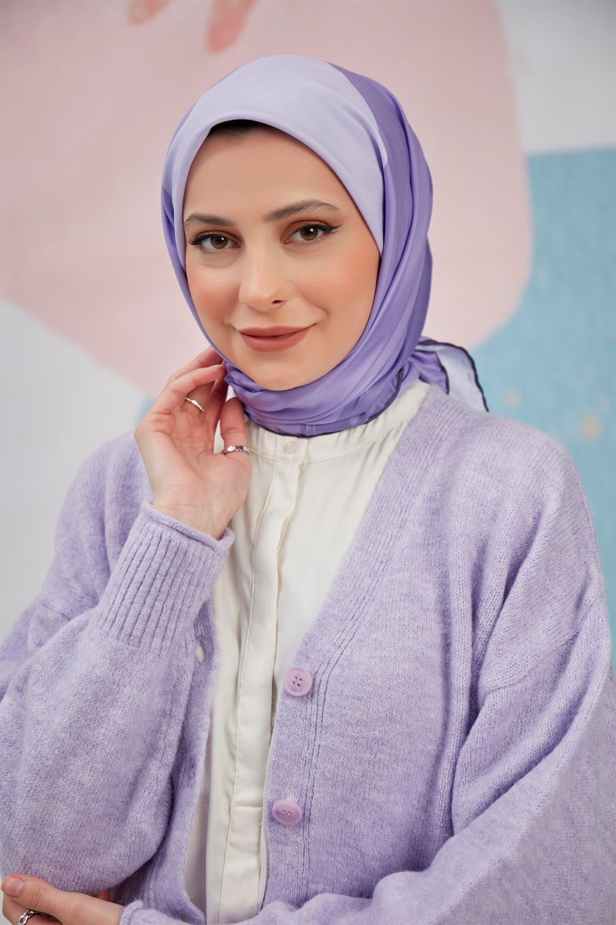 Dijital Baskılı Twill Eşarp Lila