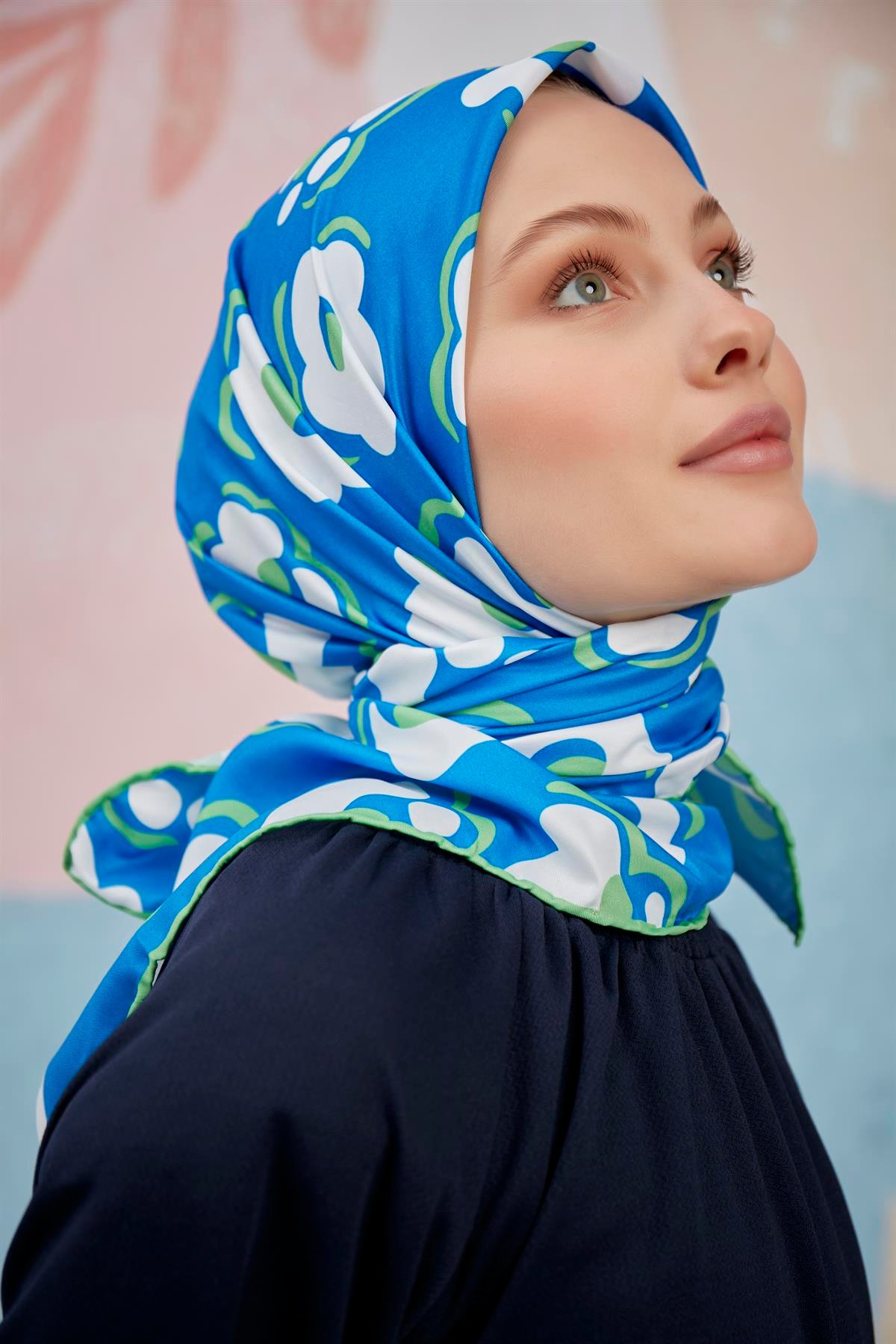 Dijital Baskılı Twill Eşarp Mavi