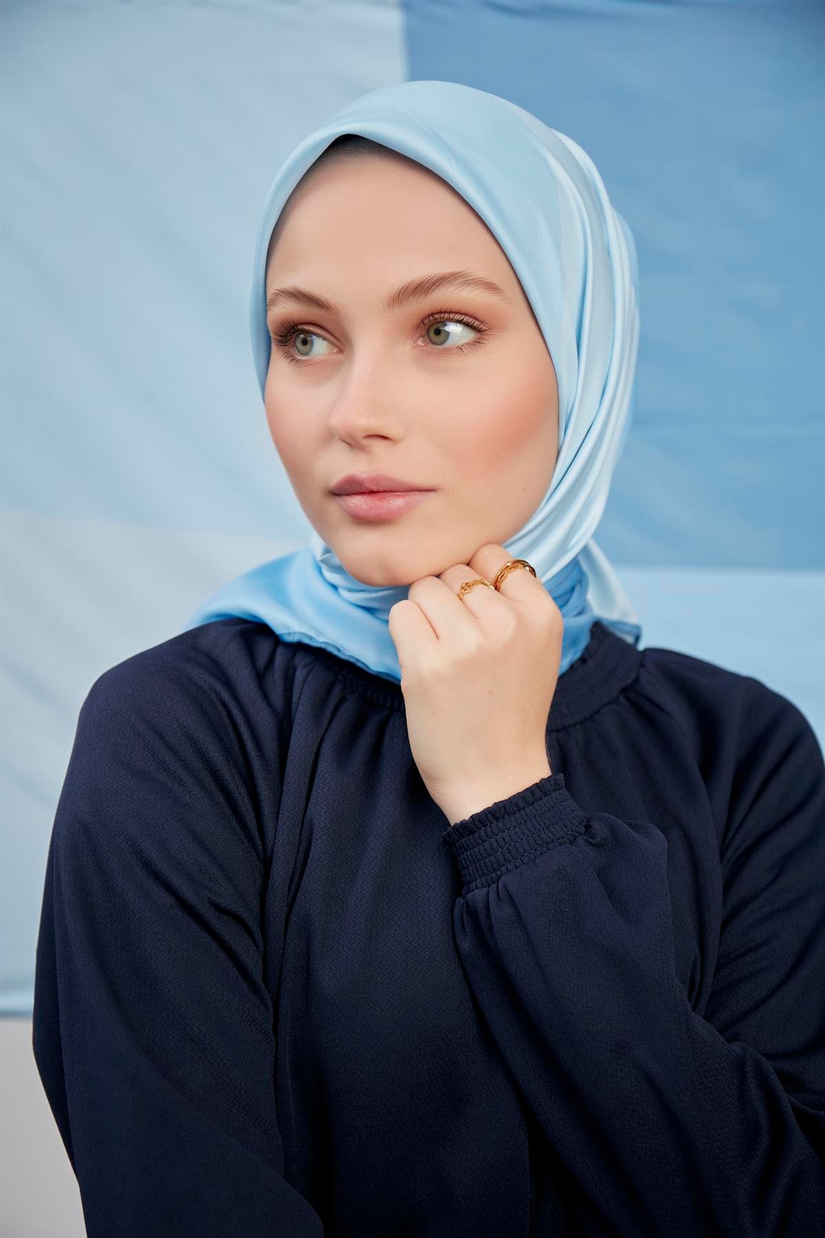 Dijital Baskılı Twill Eşarp Mavi