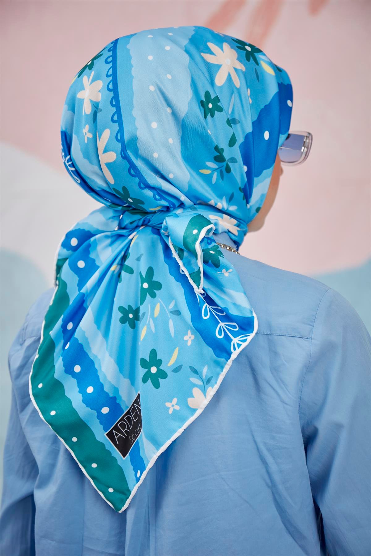 Dijital Baskılı Twill Eşarp Mavi