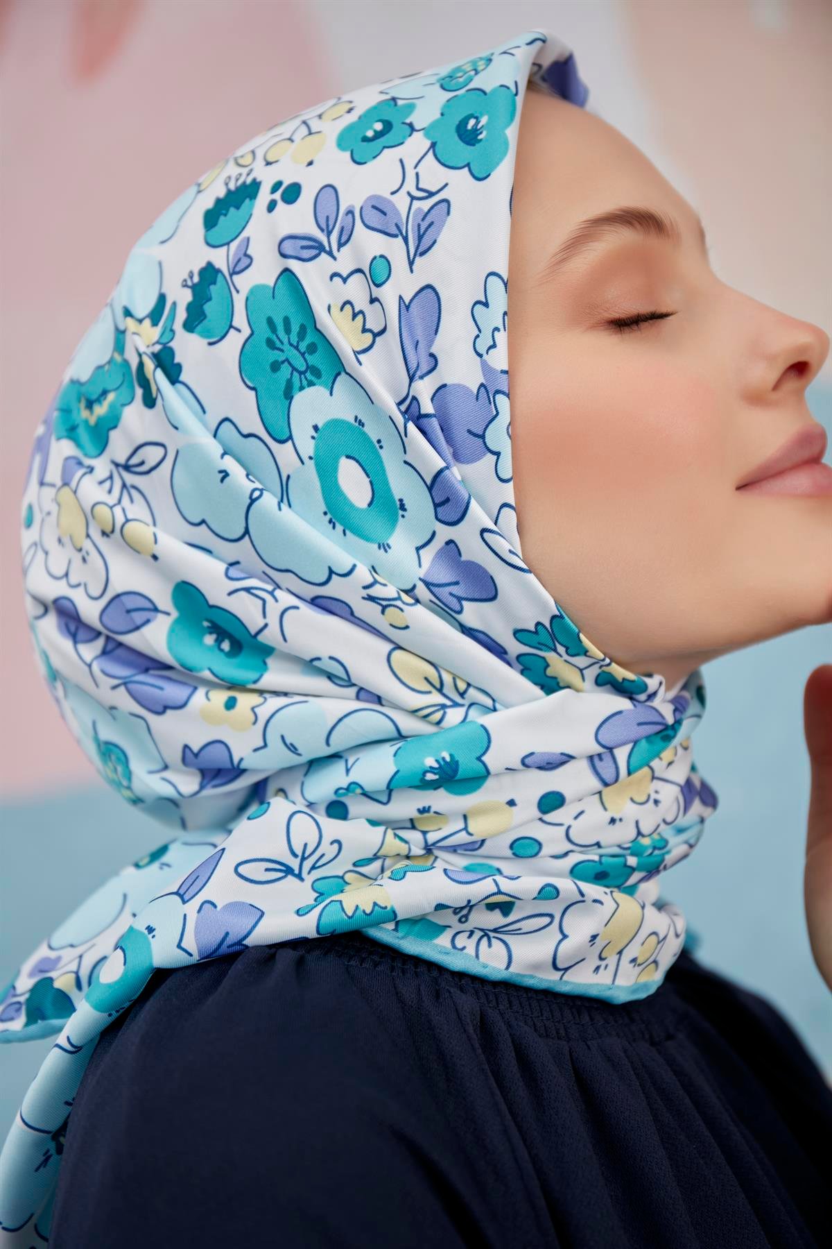 Dijital Baskılı Twill Eşarp Mavi