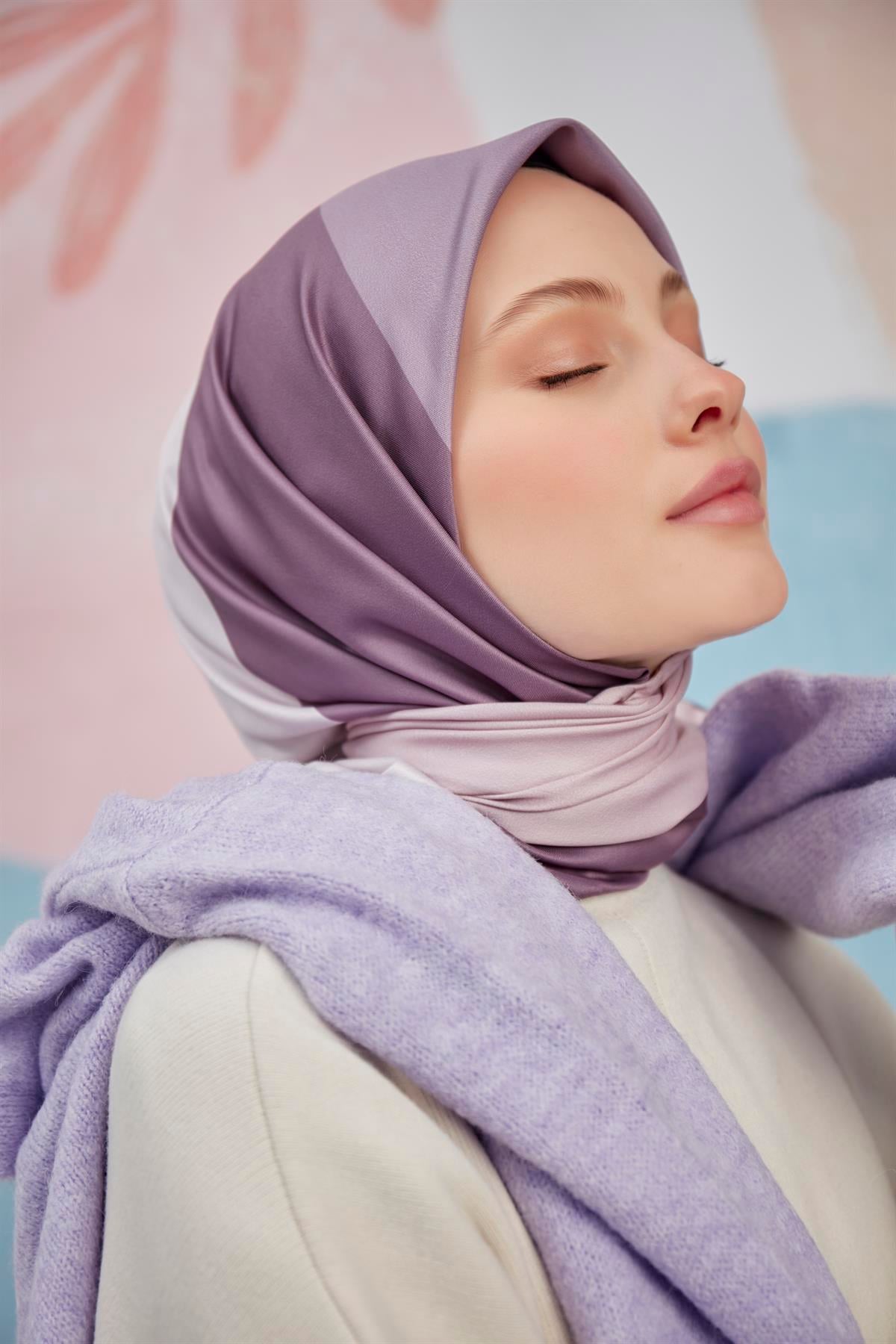 Dijital Baskılı Twill Eşarp Mor