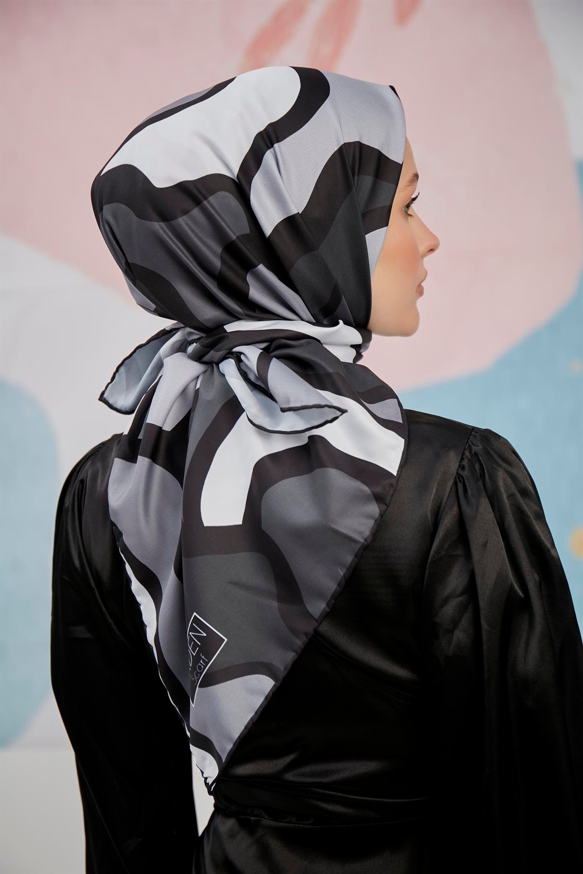 Dijital Baskılı Twill Eşarp Siyah