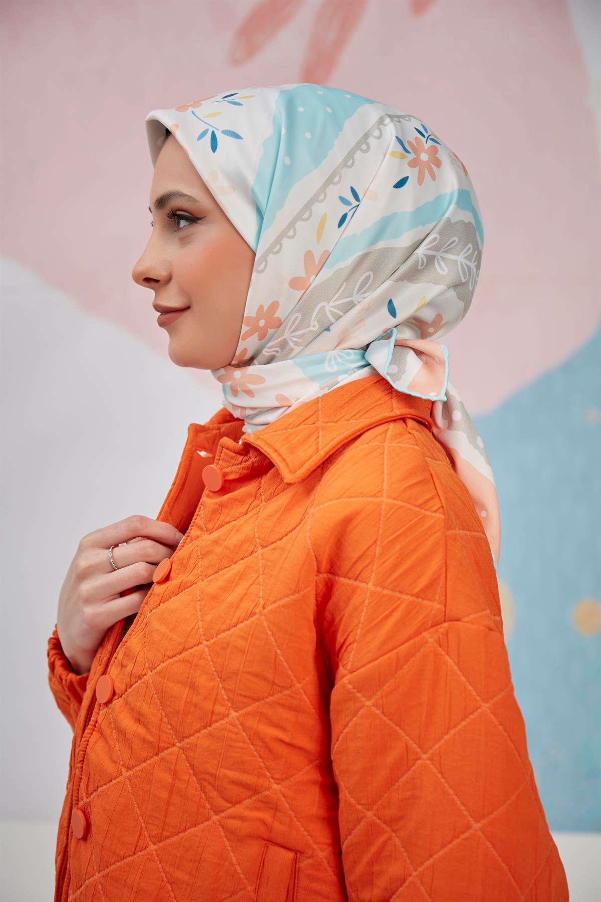 Dijital Baskılı Twill Eşarp Somon