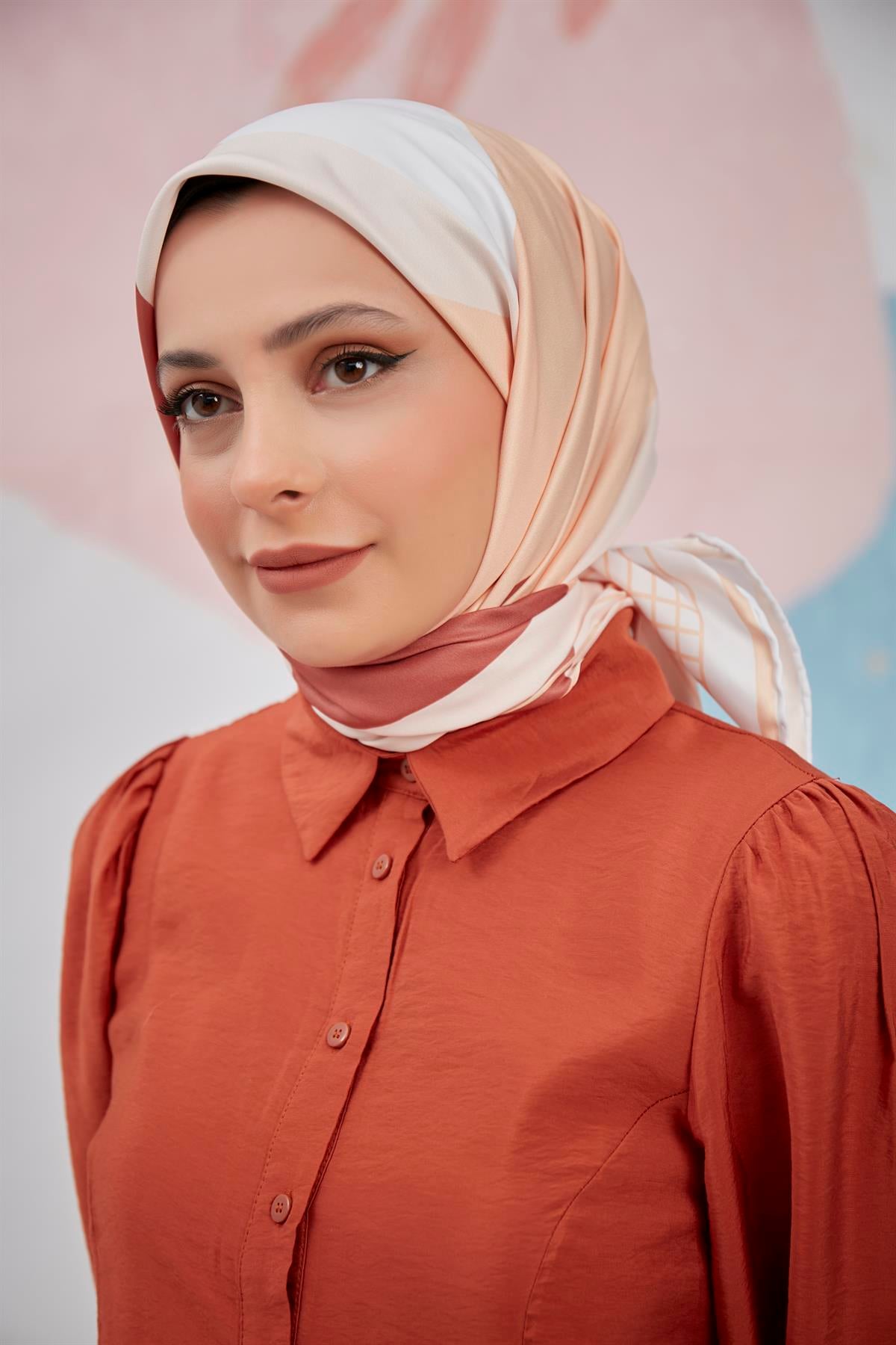 Dijital Baskılı Twill Eşarp Somon