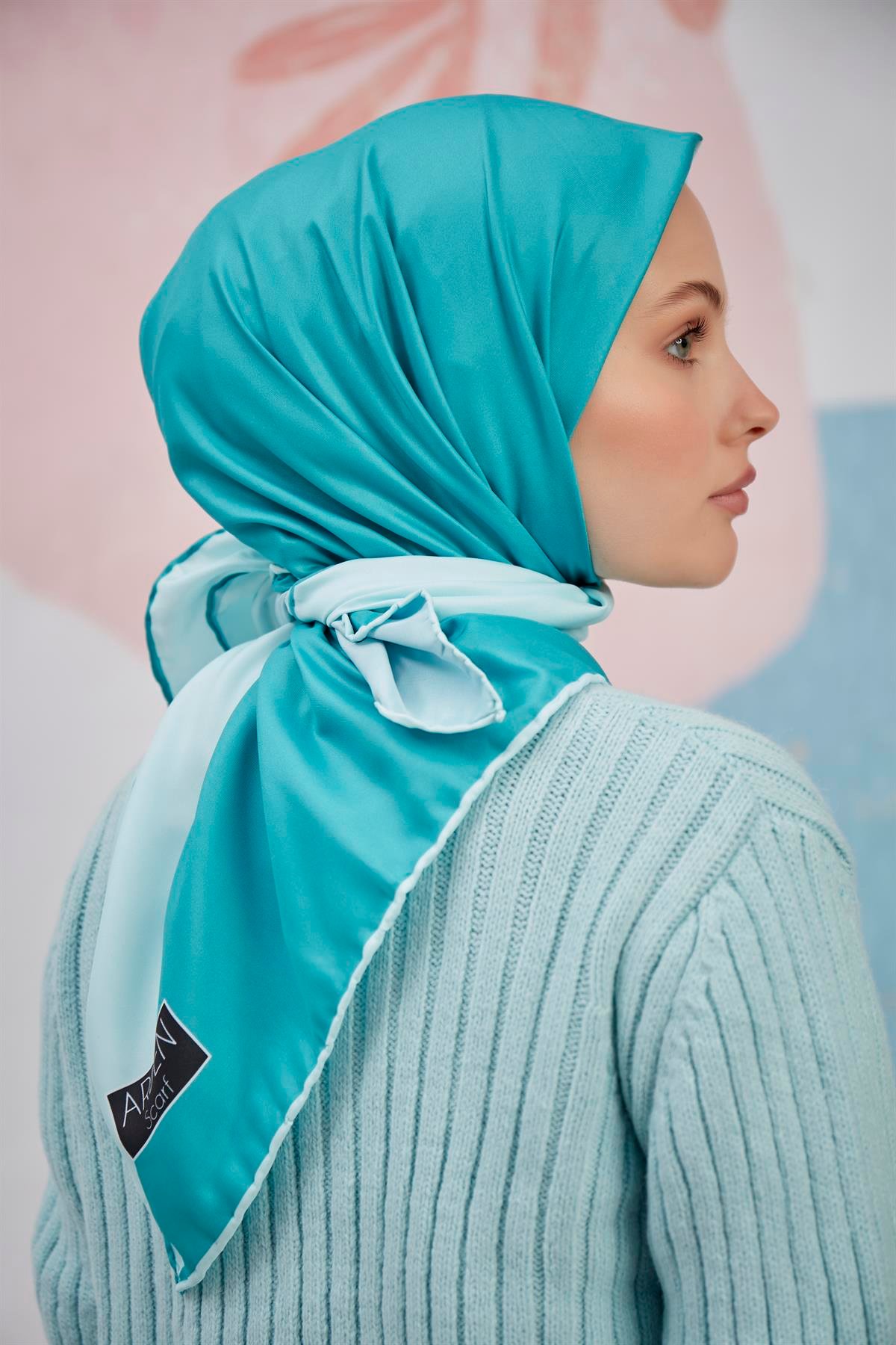 Dijital Baskılı Twill Eşarp Su Yeşili-Mint Yeşili
