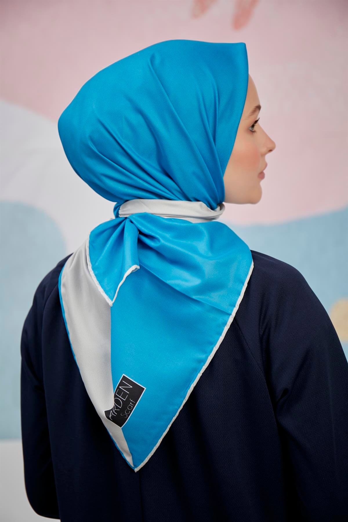 Dijital Baskılı Twill Eşarp Taş-İndigo