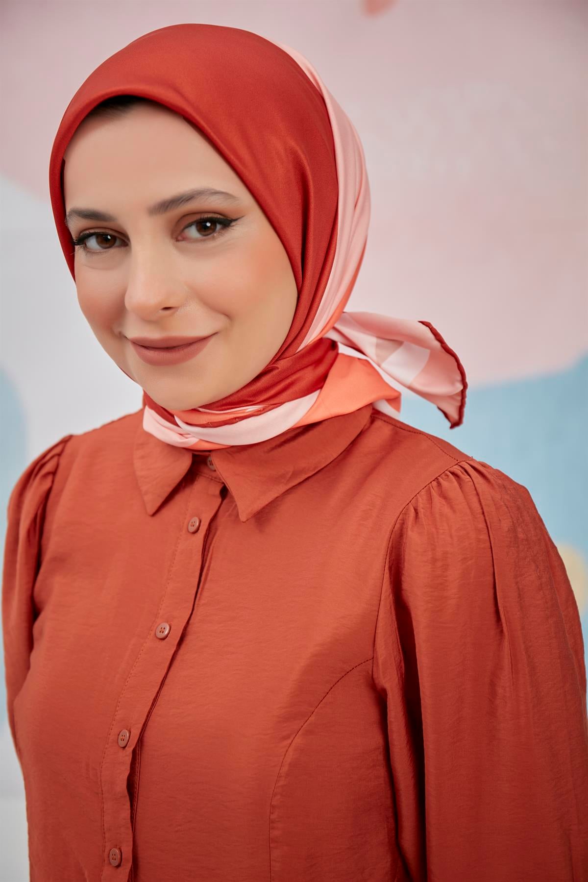 Dijital Baskılı Twill Eşarp Turuncu