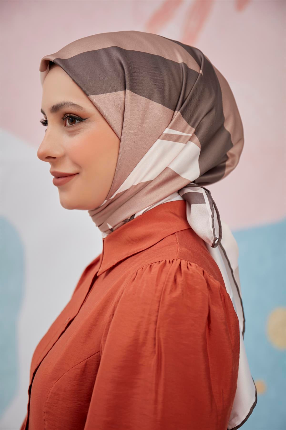 Dijital Baskılı Twill Eşarp Vizon