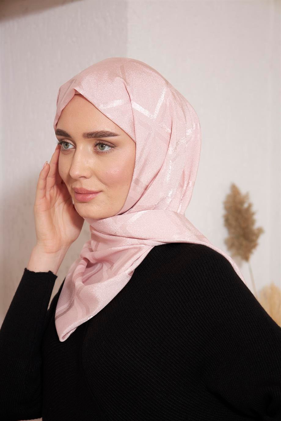 İpeksi İtalyan Jakar Şal Kare Desen Gül Kurusu
