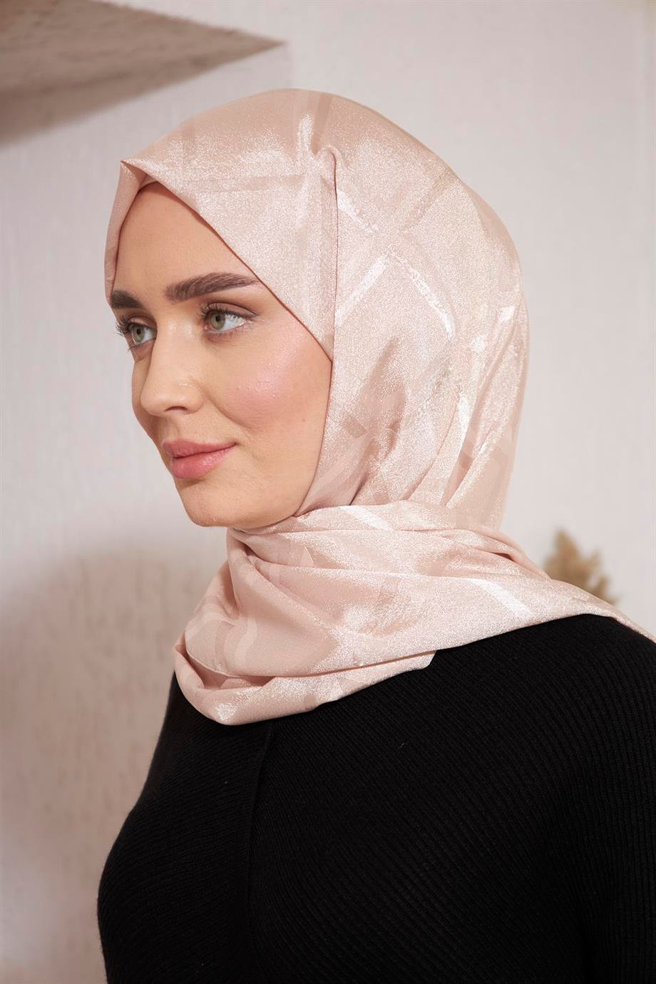 İpeksi İtalyan Jakar Şal Kare Desen Sütlü Kahve