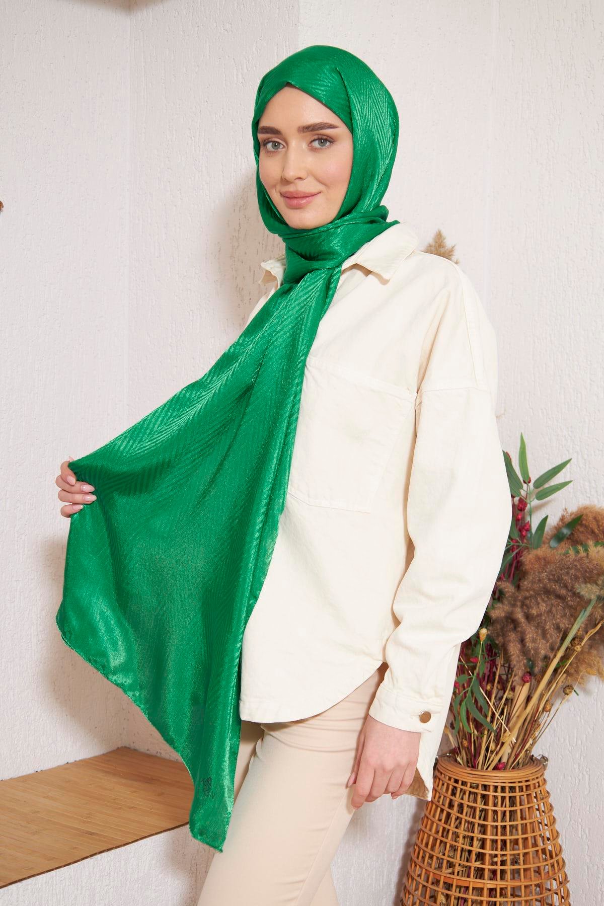 İtalyan İpeksi Jakar Şal Benetton Yeşili