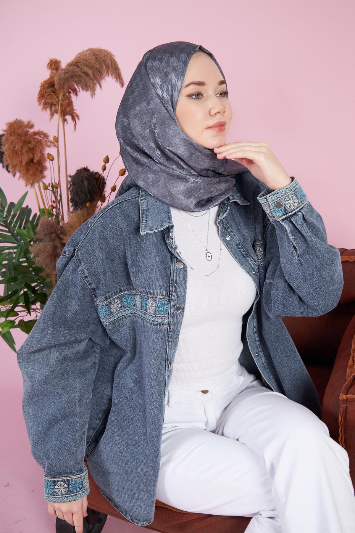 İtalyan İpeksi Jakar Şal Füme