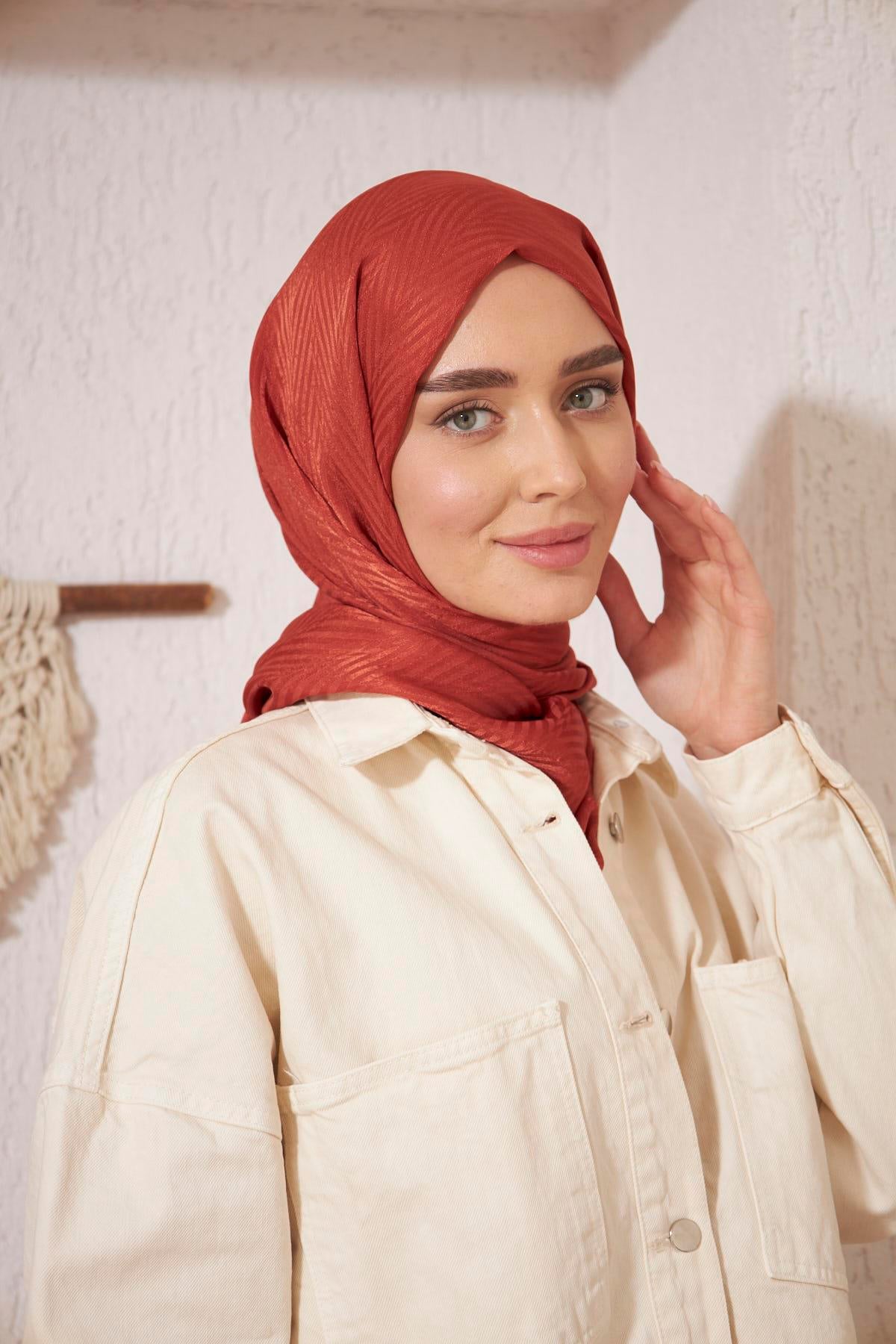 İtalyan İpeksi Jakar Şal Kiremit