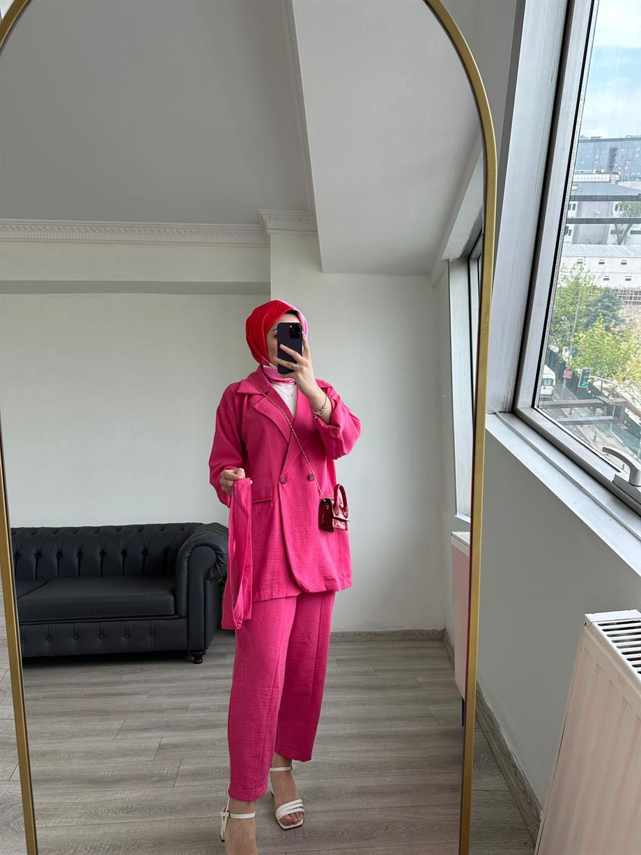 Keten Ceket Takımı Pembe