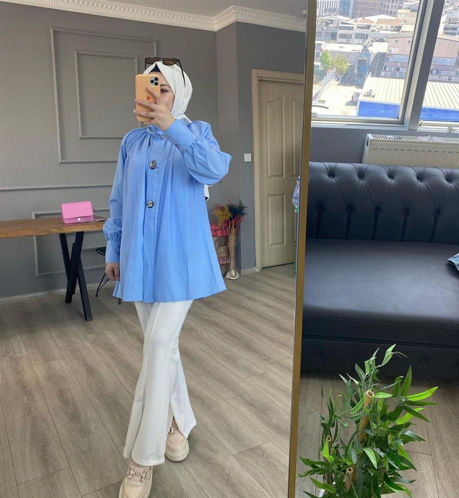 Taşlı Gömlek Bebe Mavisi