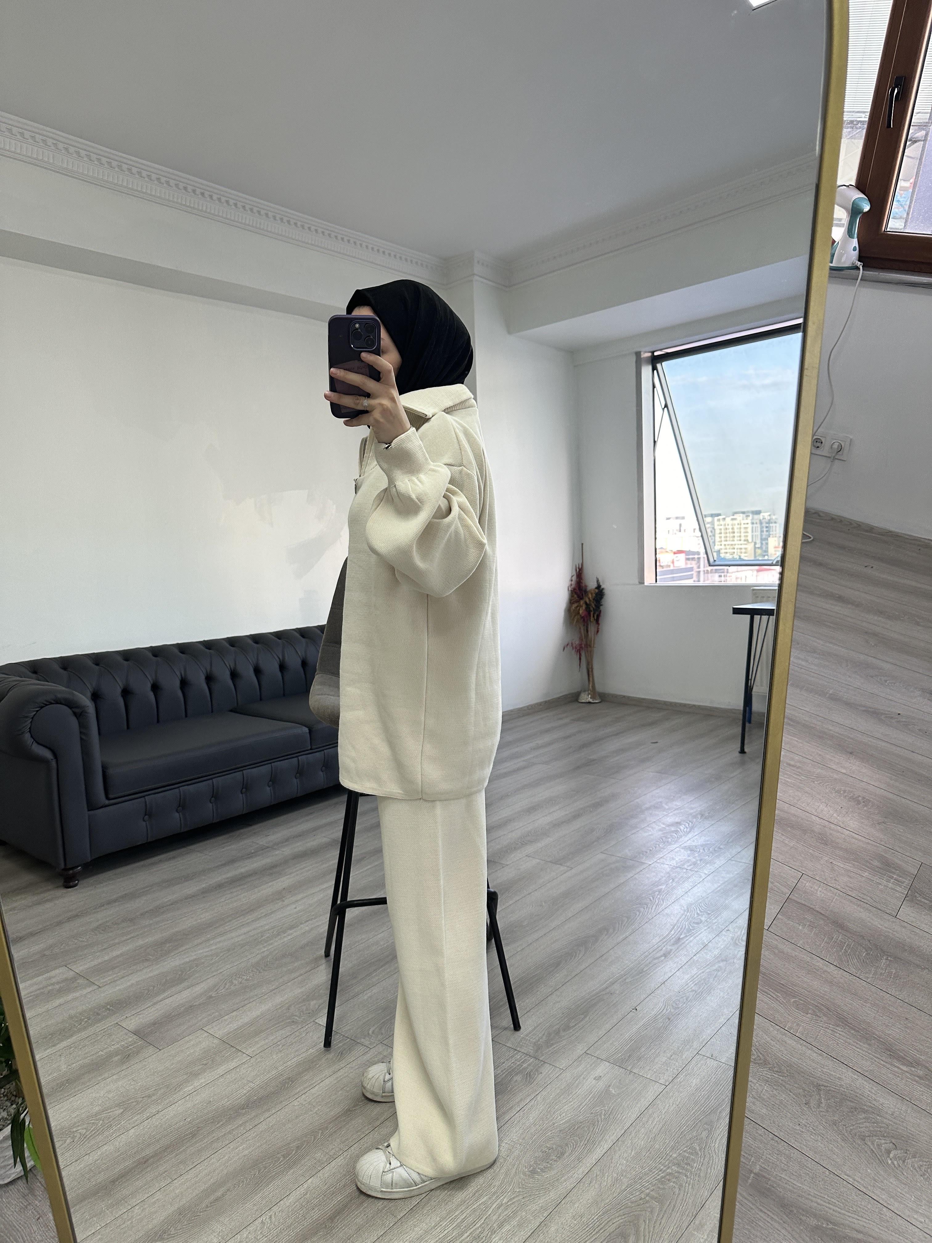 Triko Takım Düz Krem