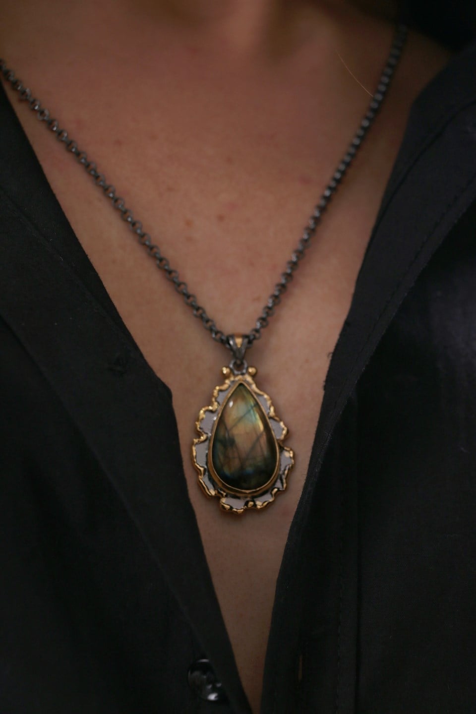 925 Ayar Gümüş Labradorit Taşlı Class Kolye