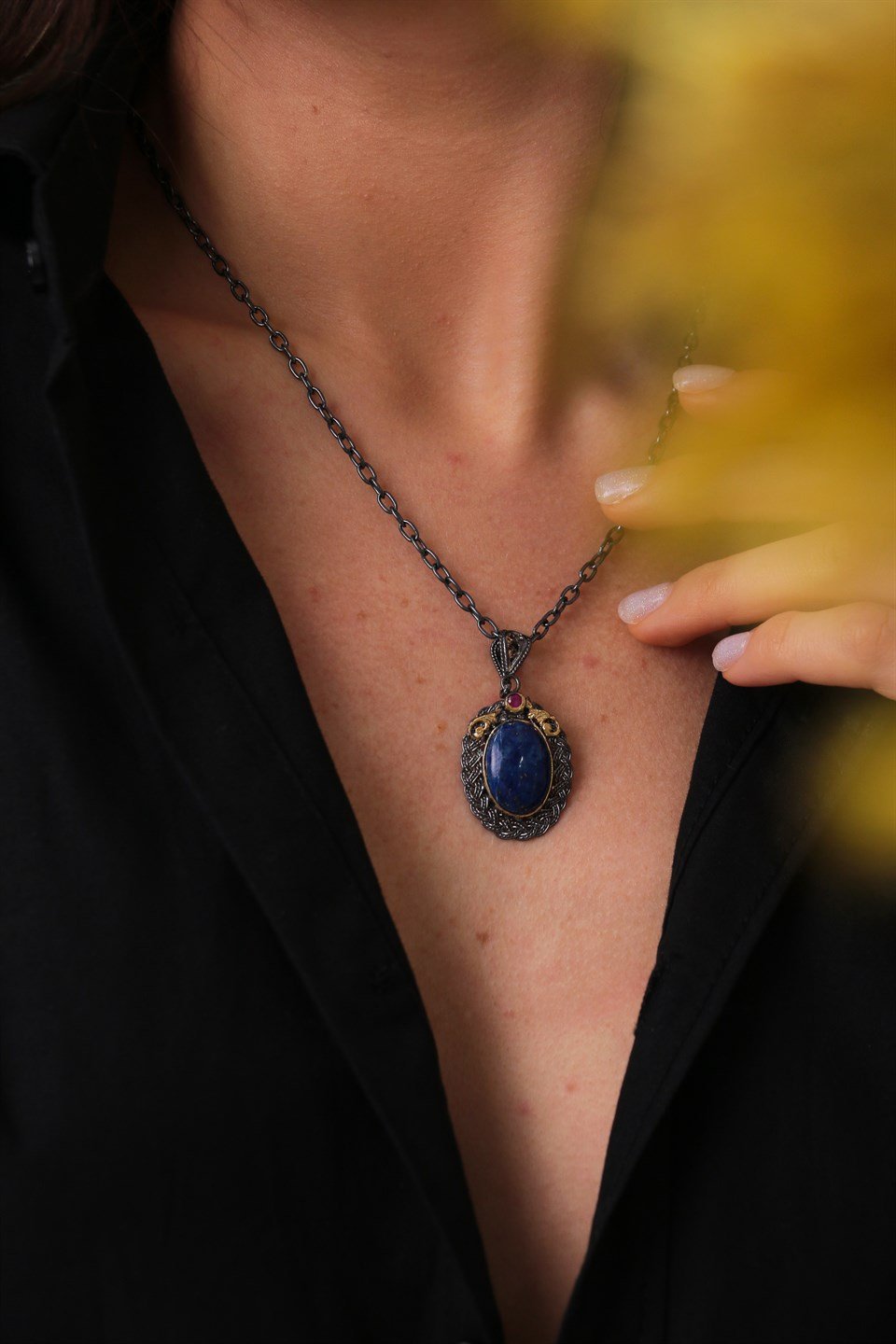 925 Ayar Gümüş Lapis Lazuli Taşlı Kolye