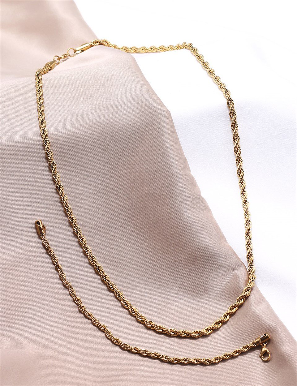 Altın Sarısı Renkli Burgu Motifli Kolye-Bileklik Kombini 