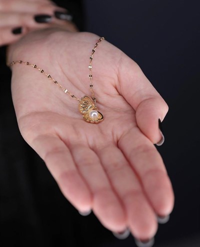 Altın Sarısı Renkli Çelik İstiridye Kolye