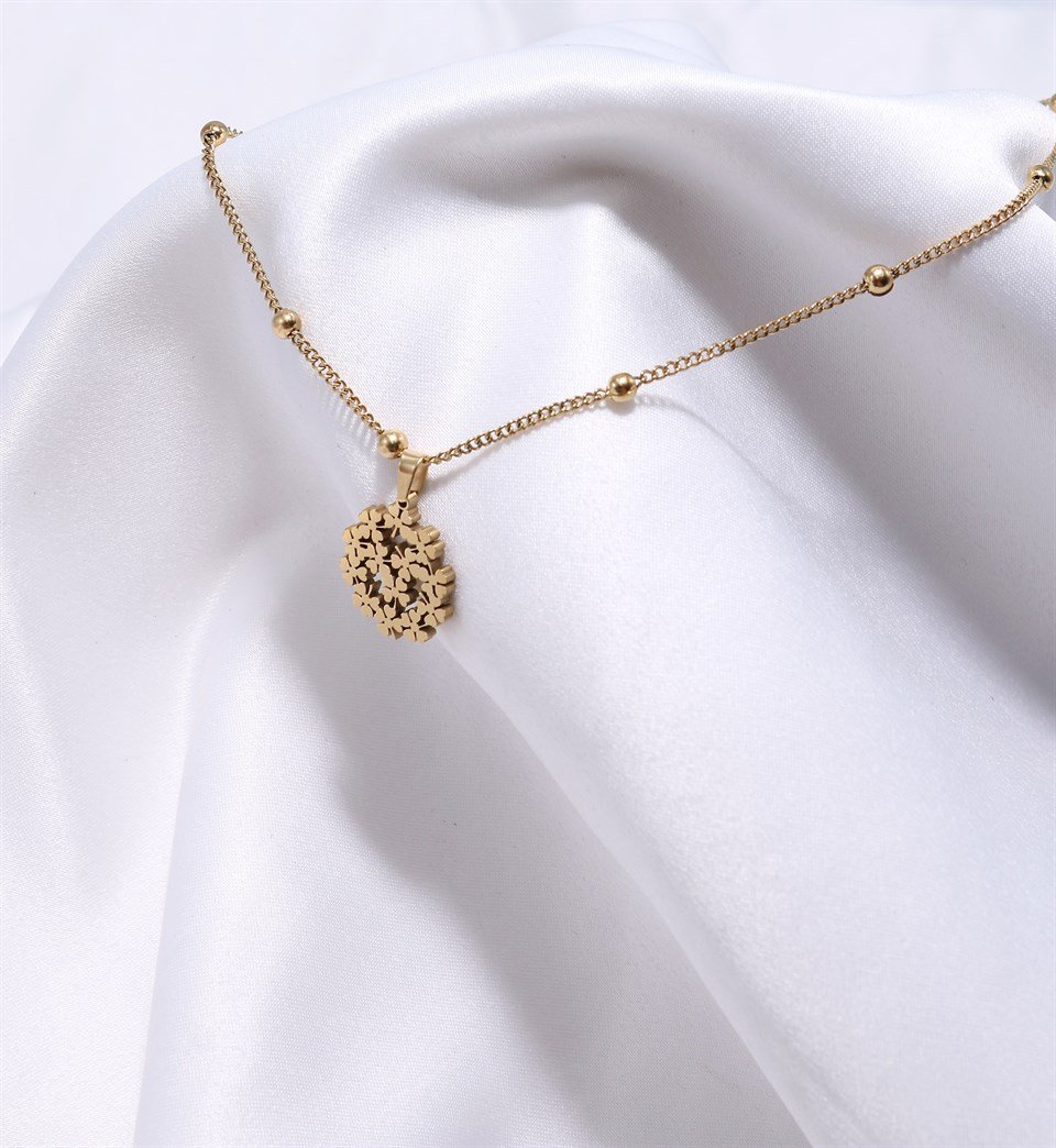 Altın Sarısı Renkli Hayat Ağacı Motifli Çelik Kolye