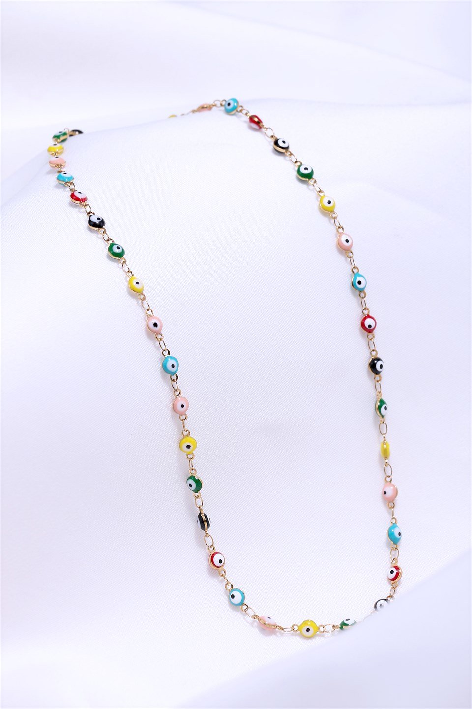 Altın Sarısı Renkli Nazar Boncuk Motifli Çelik Kolye 