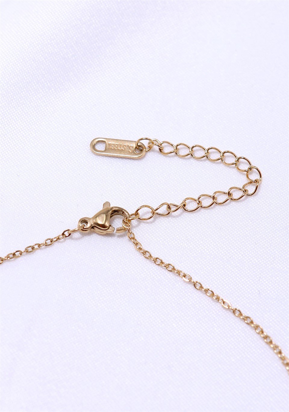 Altın Sarısı Renkli Nazar Boncuk Motifli Çelik Kolye 